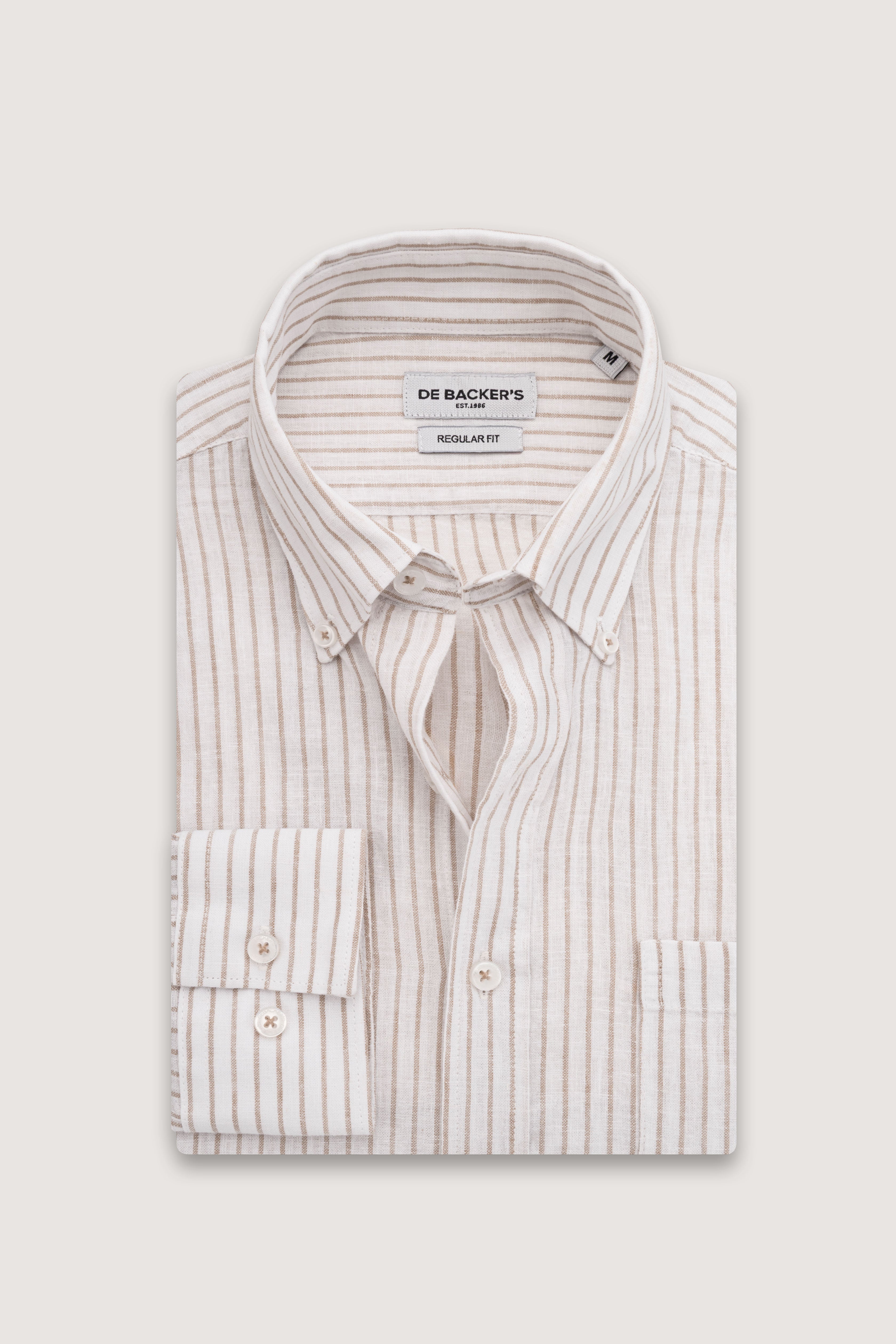Coffee Striped Linin Blend Smart Casual Shirt