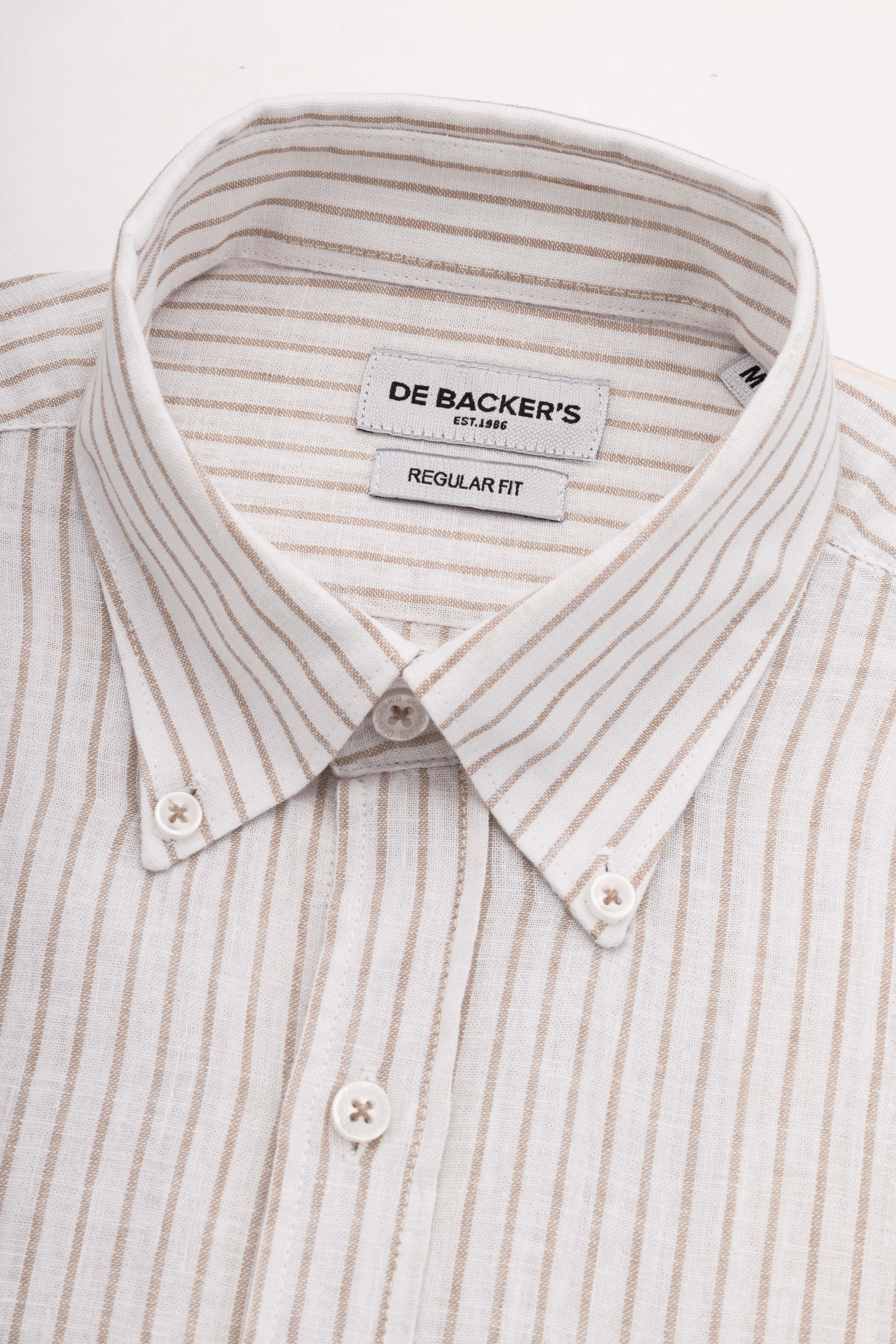 Coffee Striped Linin Blend Smart Casual Shirt