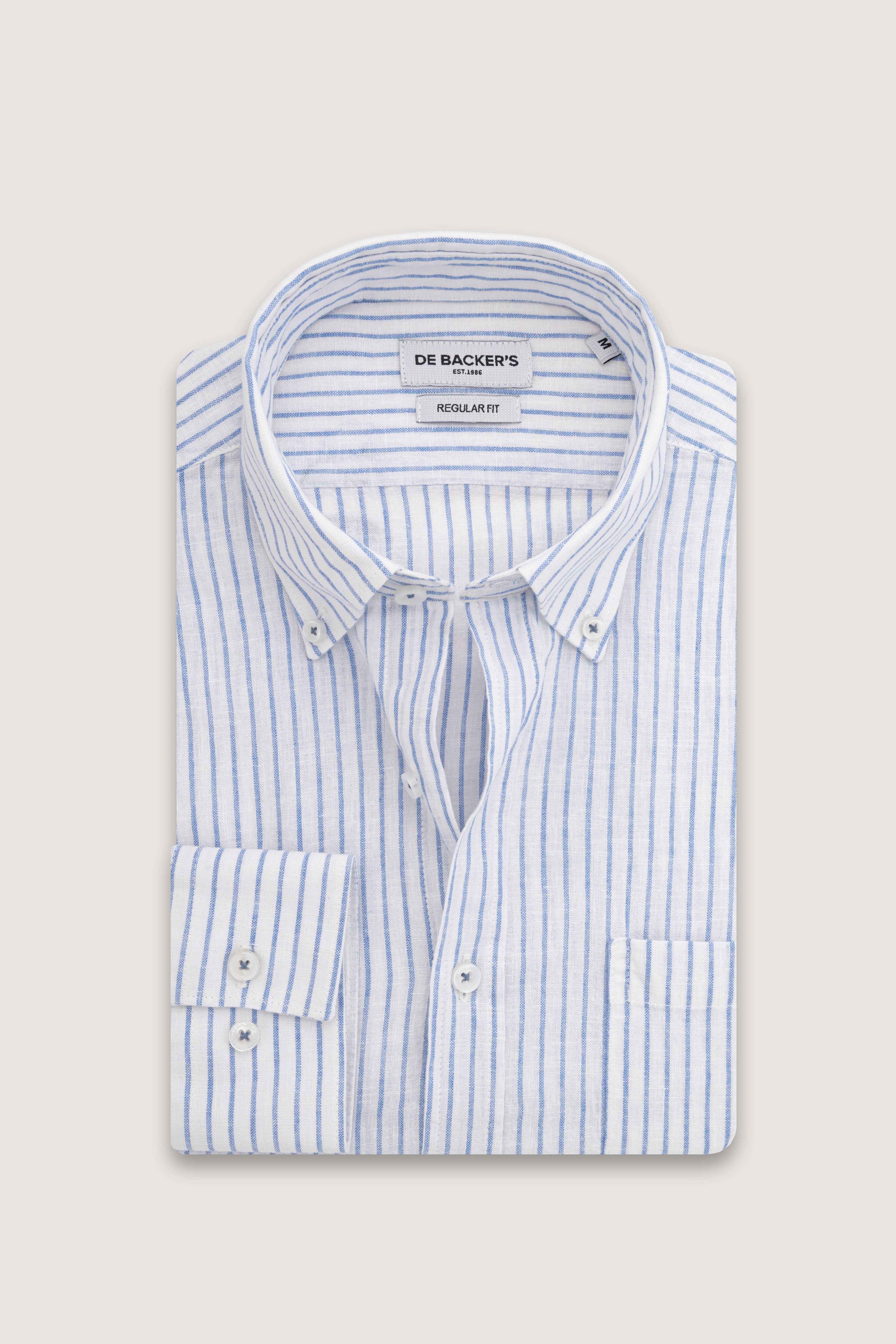 Light Blue Striped Linin Blend Smart Casual Shirt
