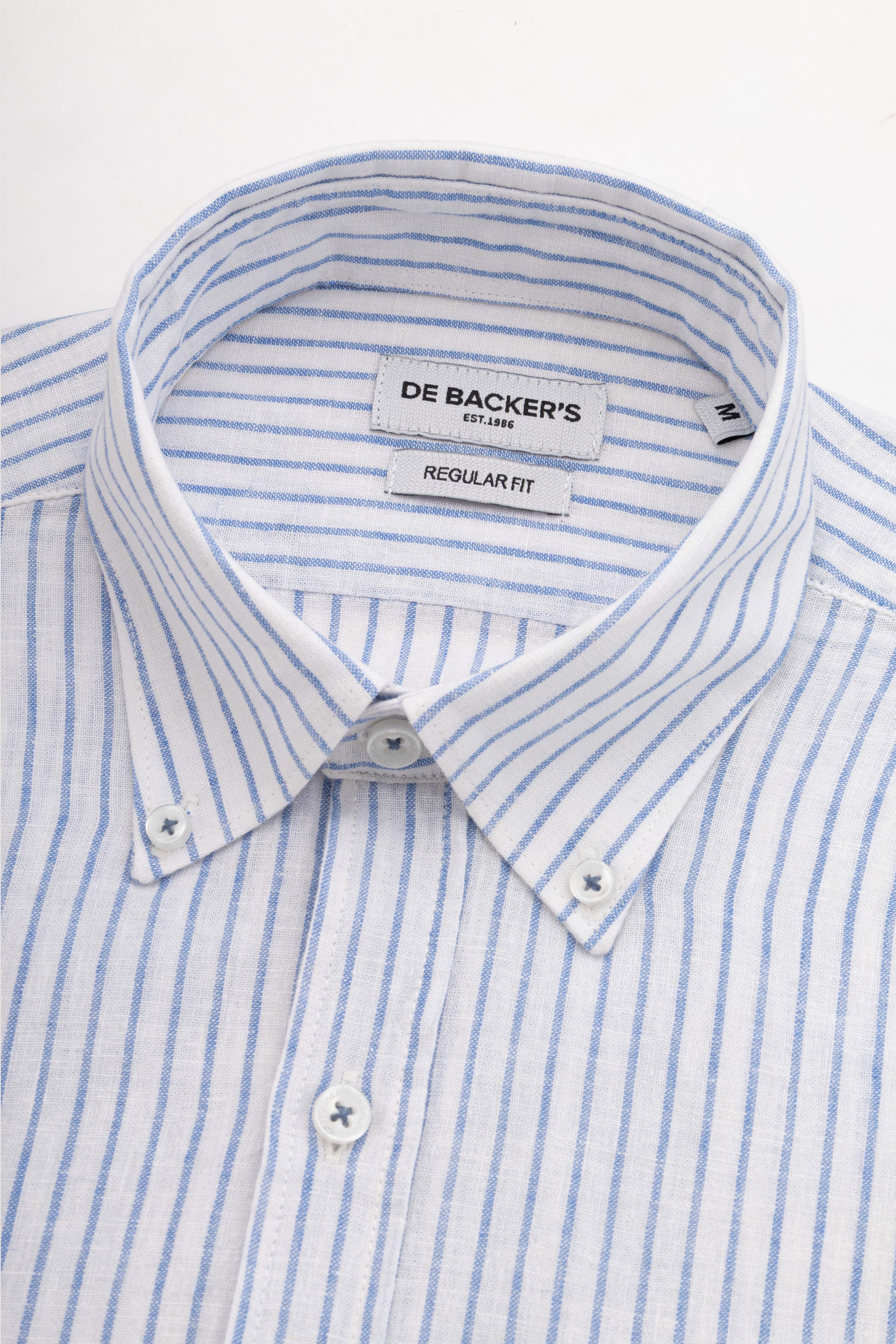 Light Blue Striped Linin Blend Smart Casual Shirt