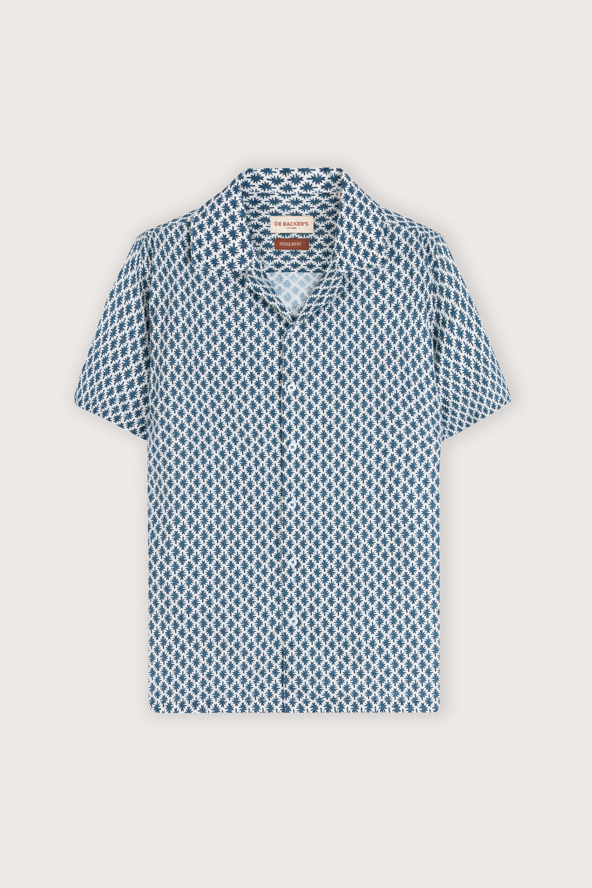 Teal-Blue Printed Linen-Blend Short-Sleeve Shirt