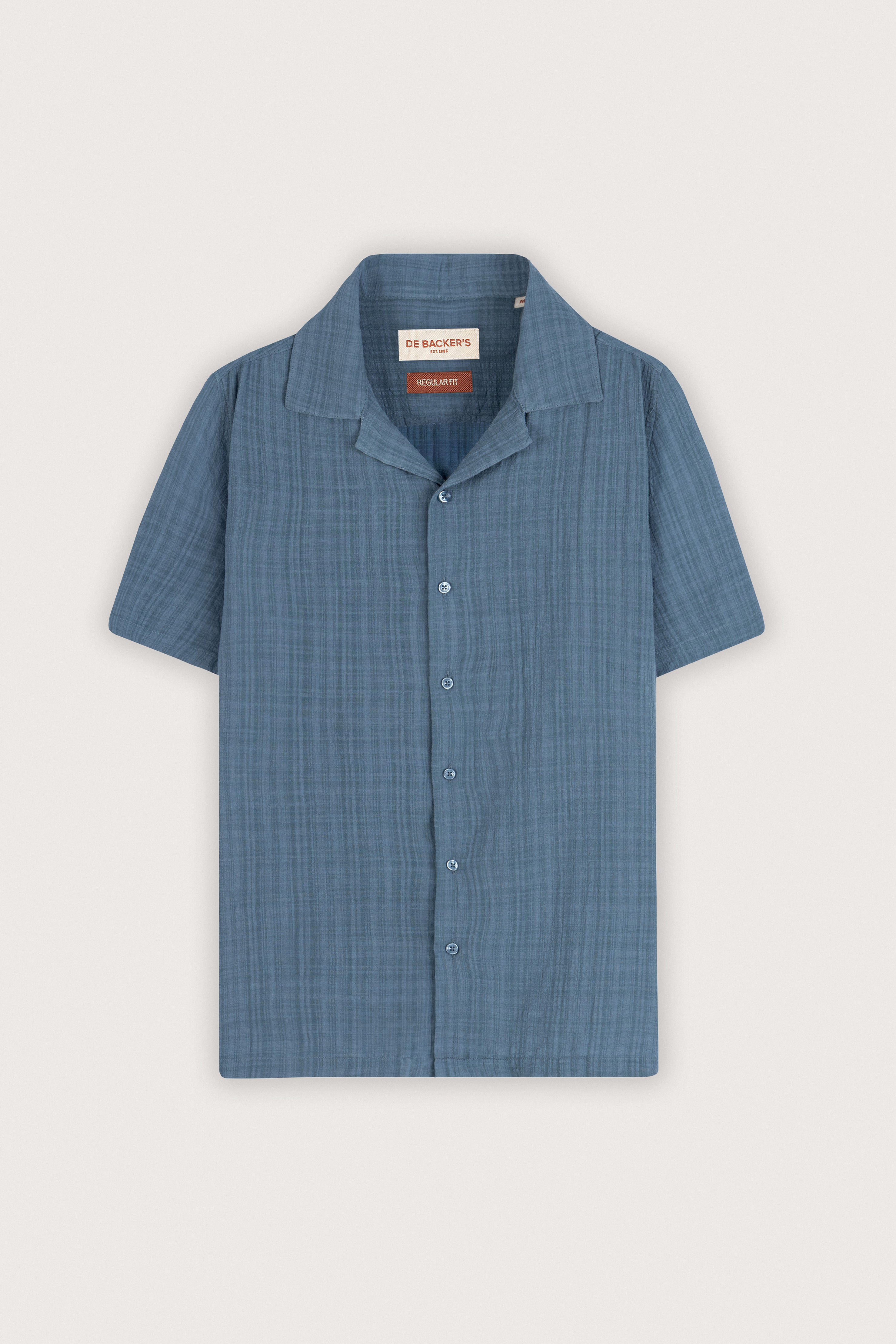 Petrol Blue Linen-Blend Short-Sleeve Shirt