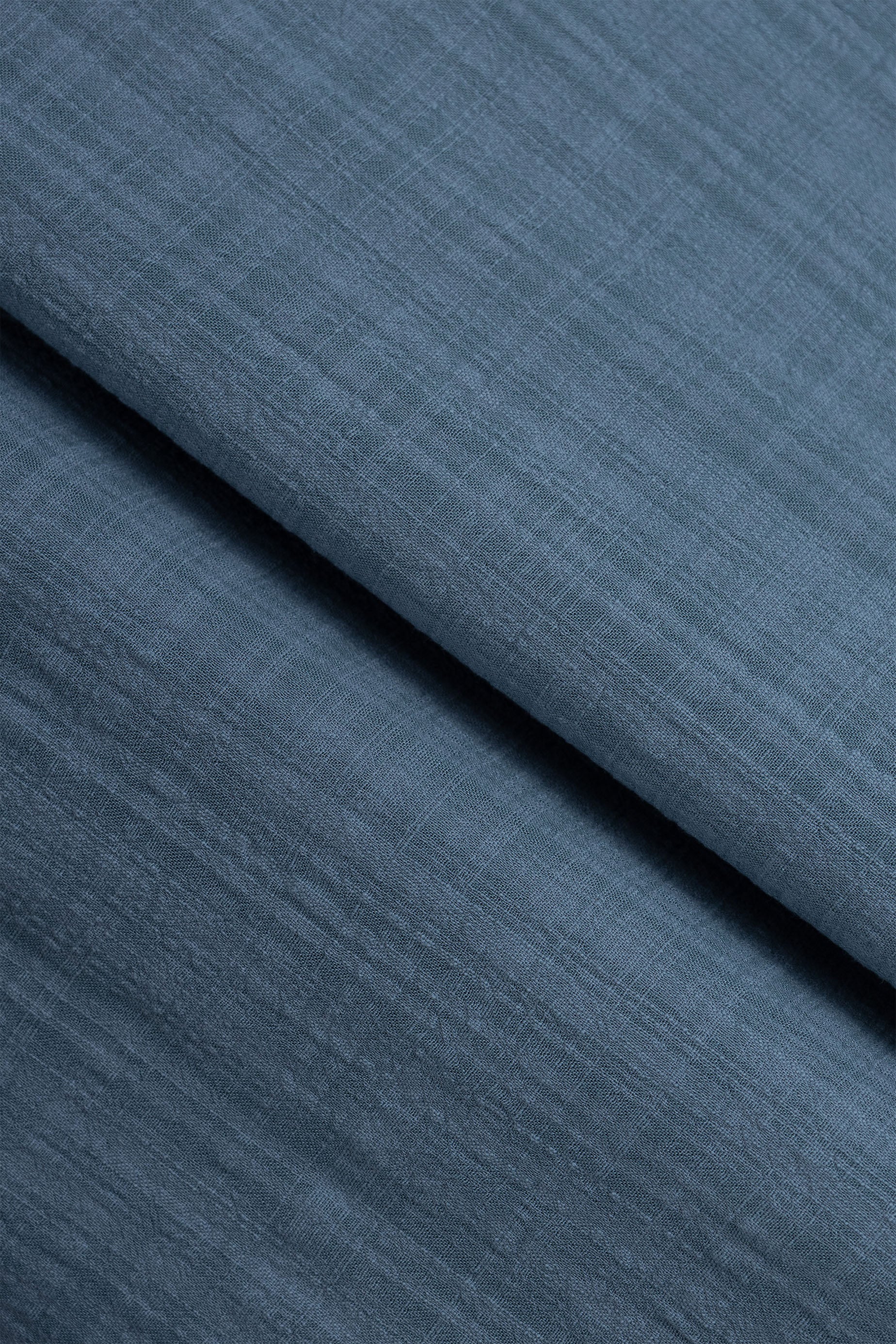 Petrol Blue Linen-Blend Short-Sleeve Shirt