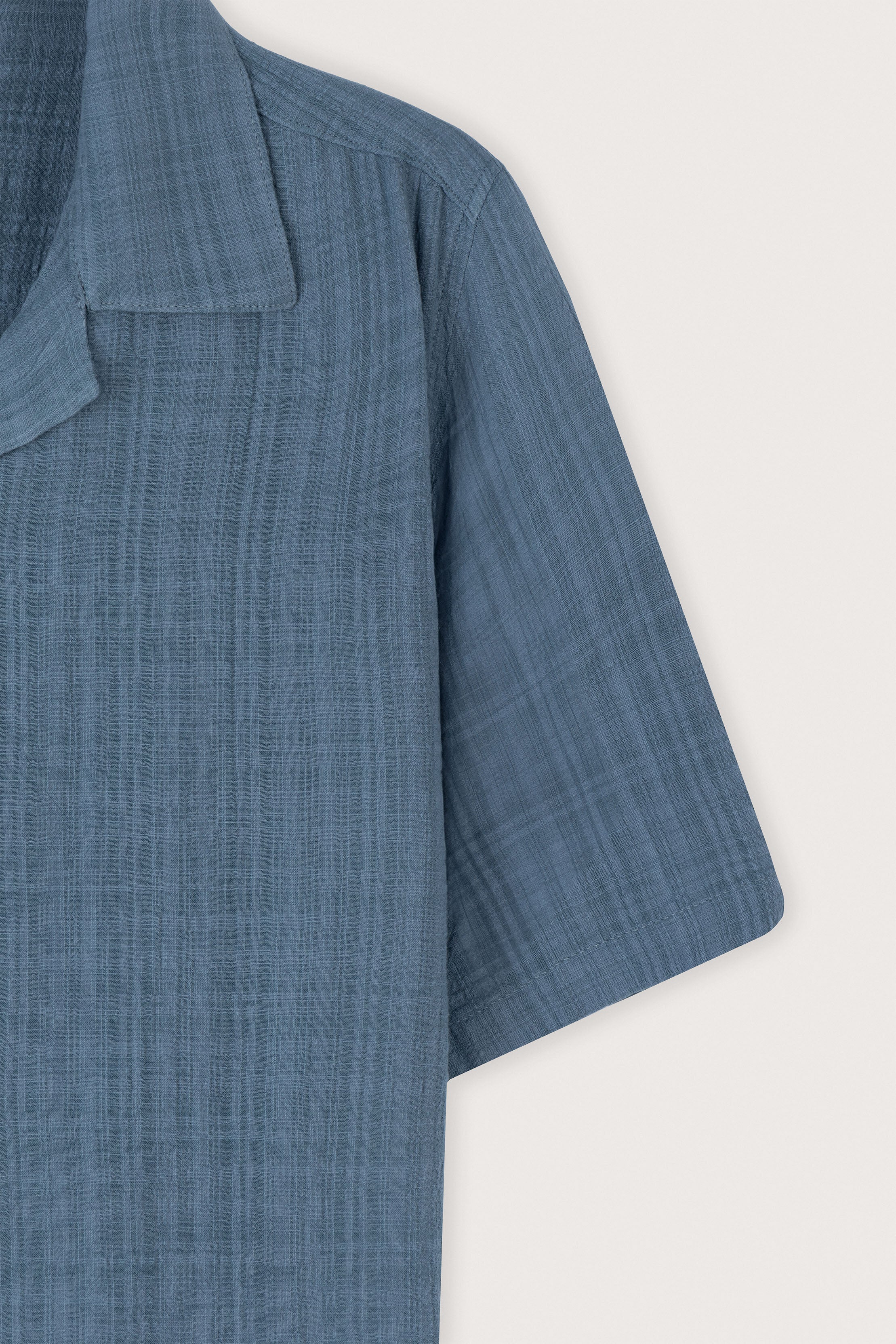 Petrol Blue Linen-Blend Short-Sleeve Shirt