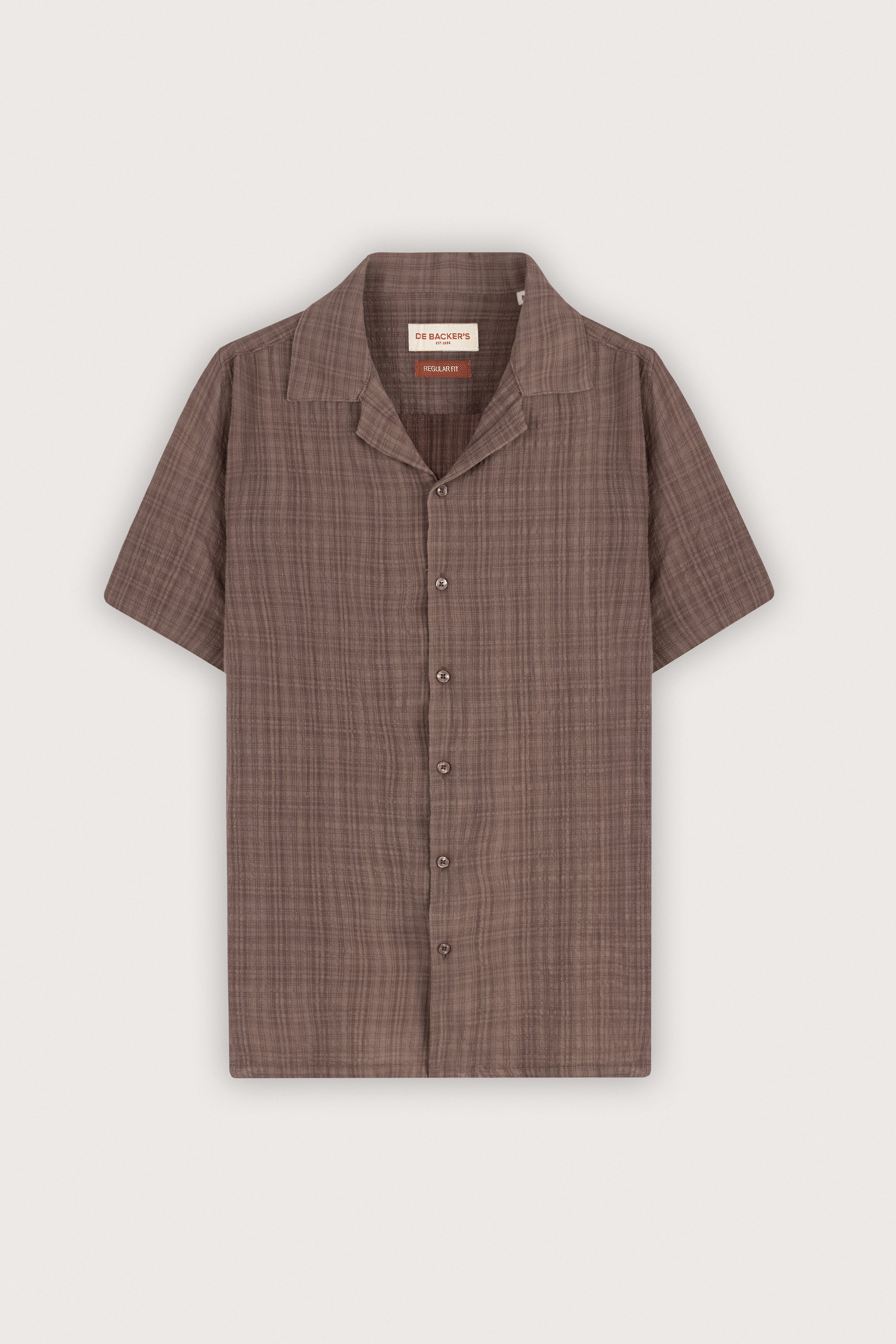 Coffee Linen-Blend Short-Sleeve Shirt