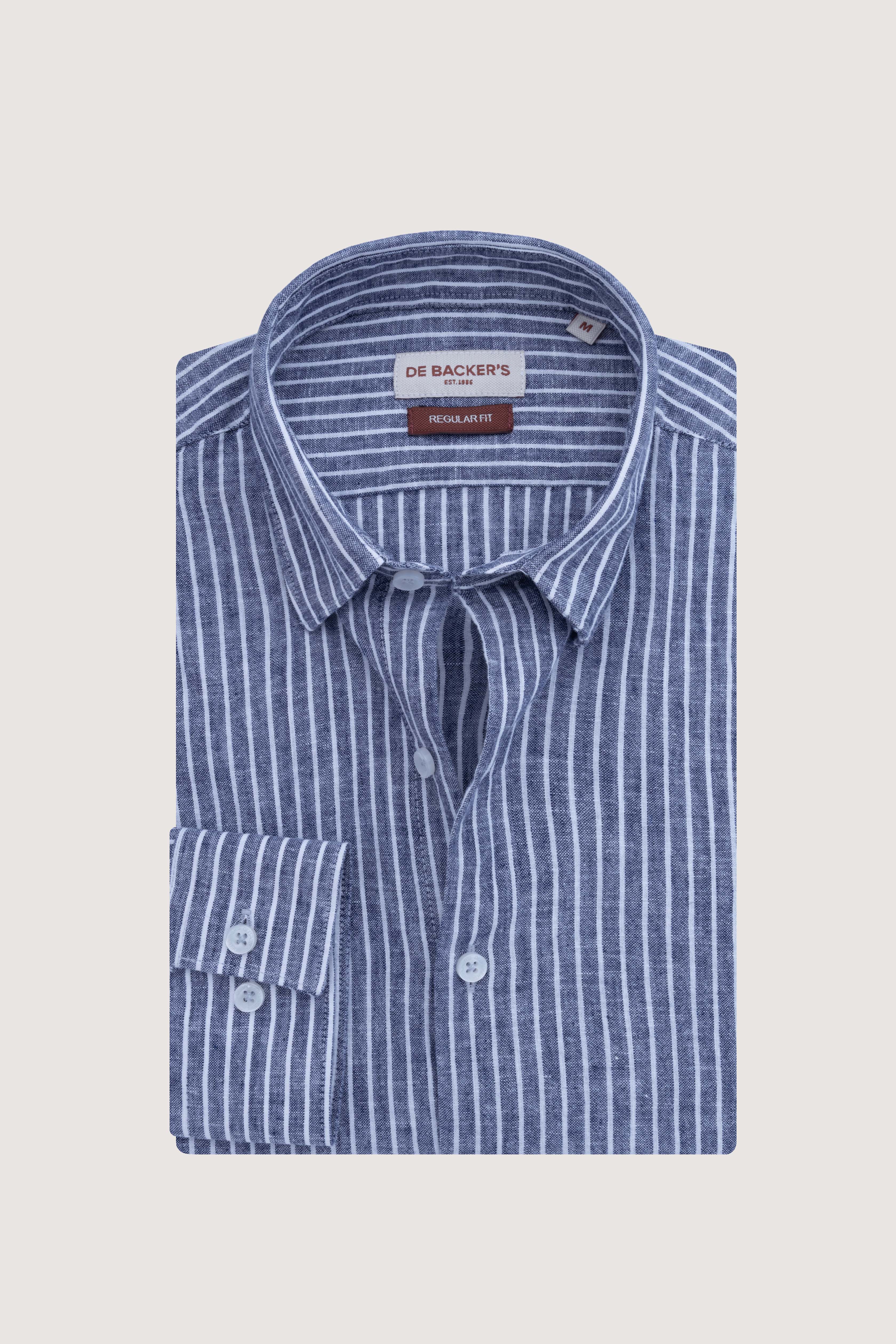 Navy Striped Linen Blend Casual Shirt
