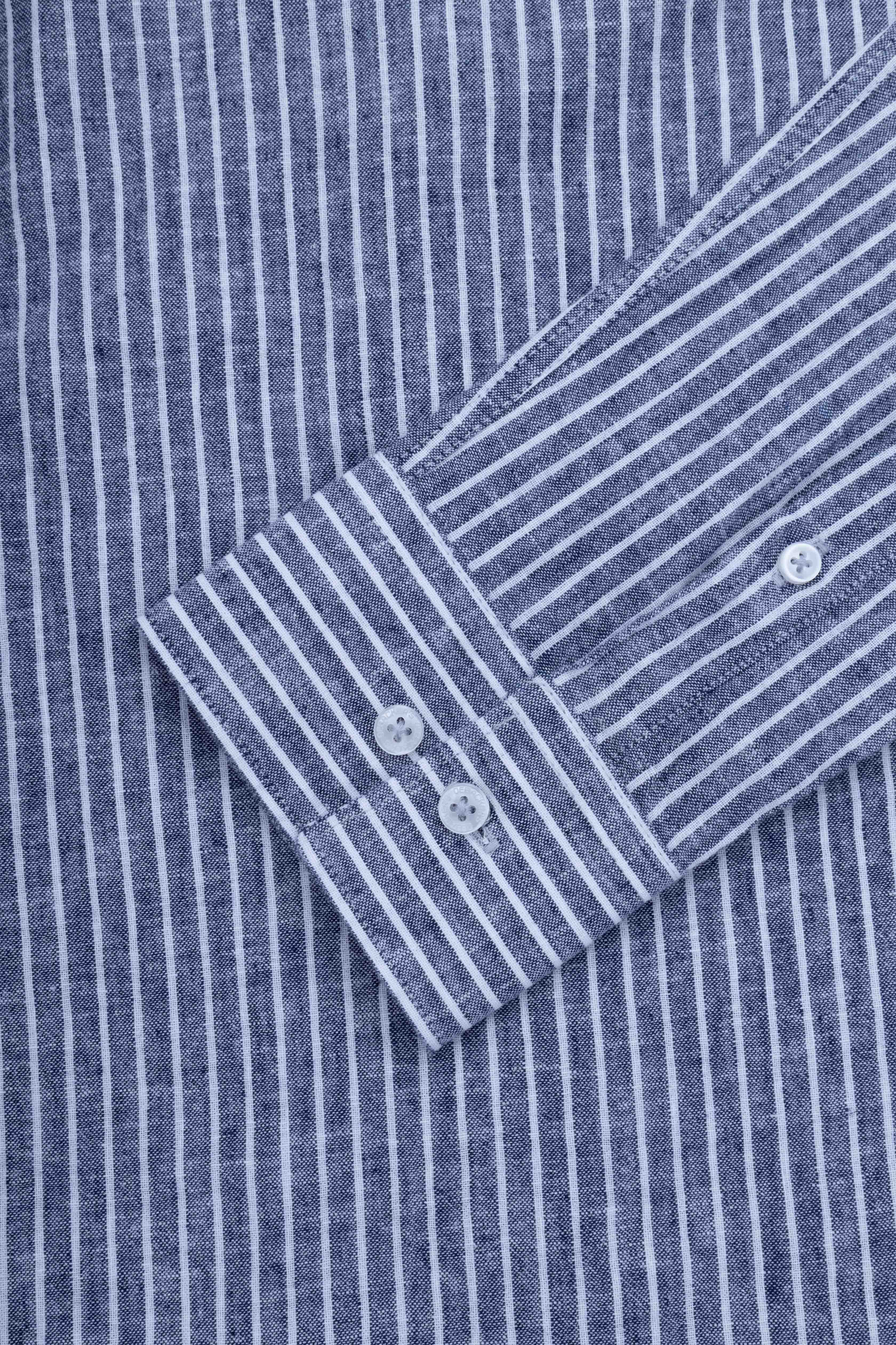 Navy Striped Linen Blend Casual Shirt
