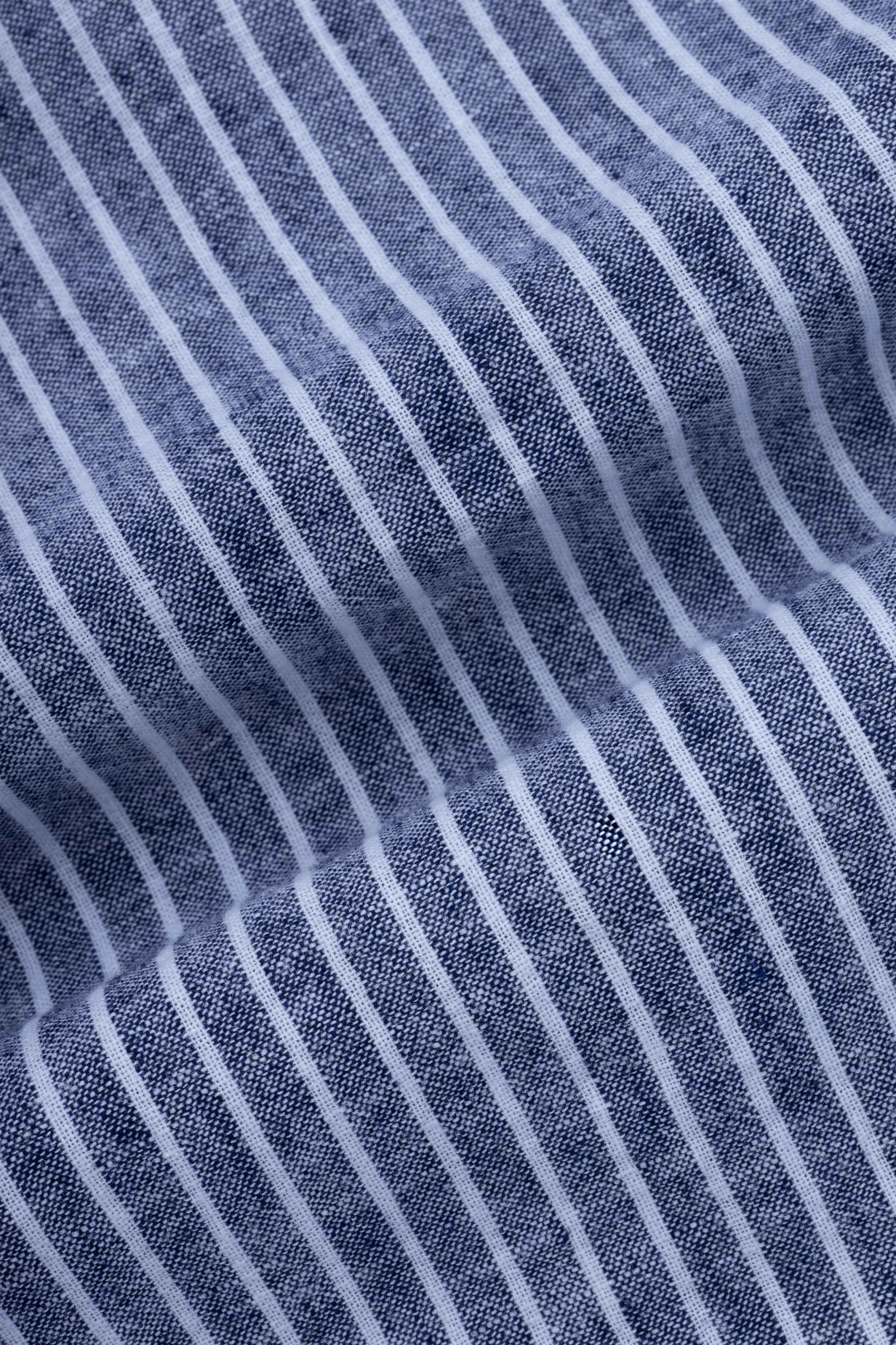 Navy Striped Linen Blend Casual Shirt