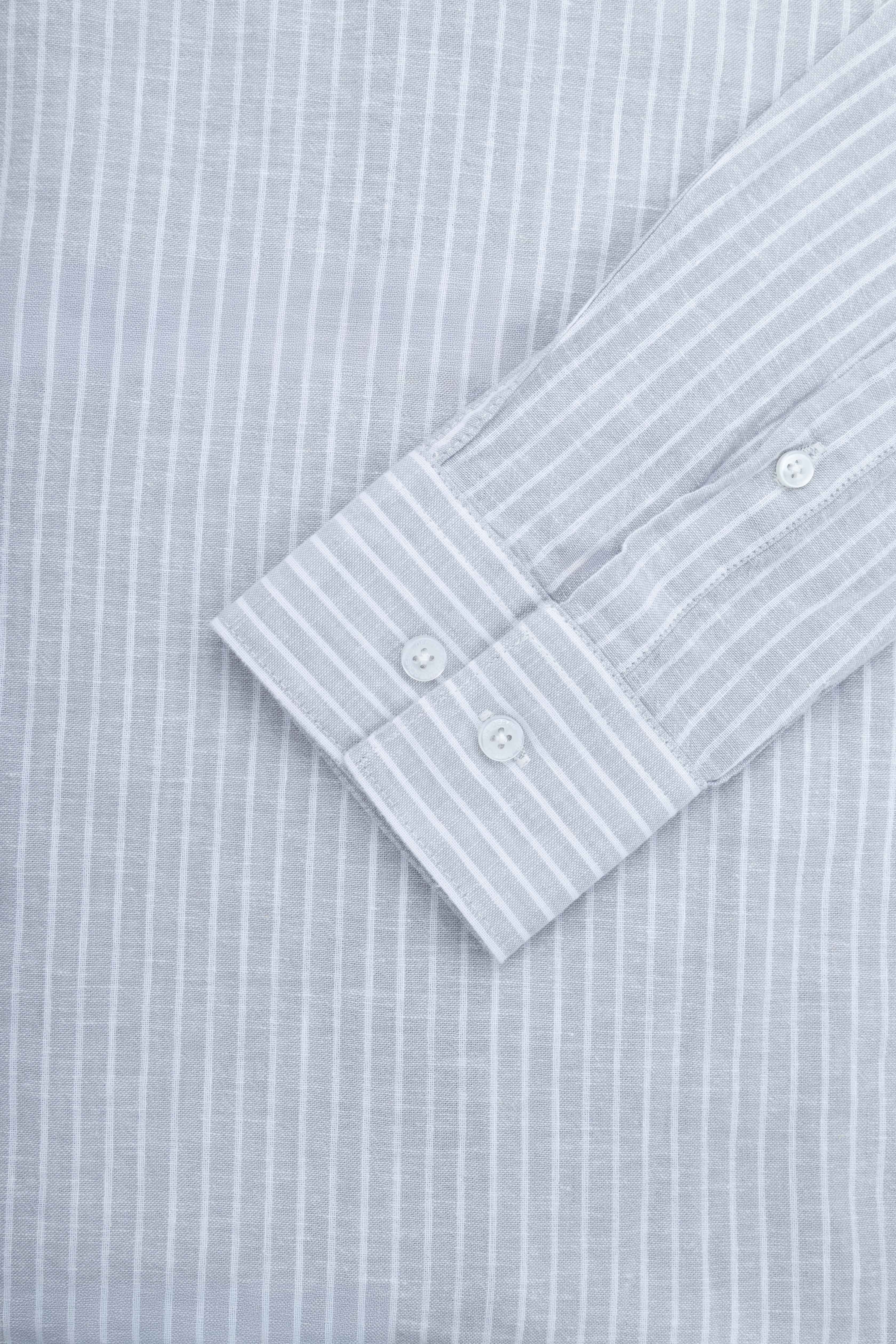 Light Gray Striped Linen Blend Casual Shirt