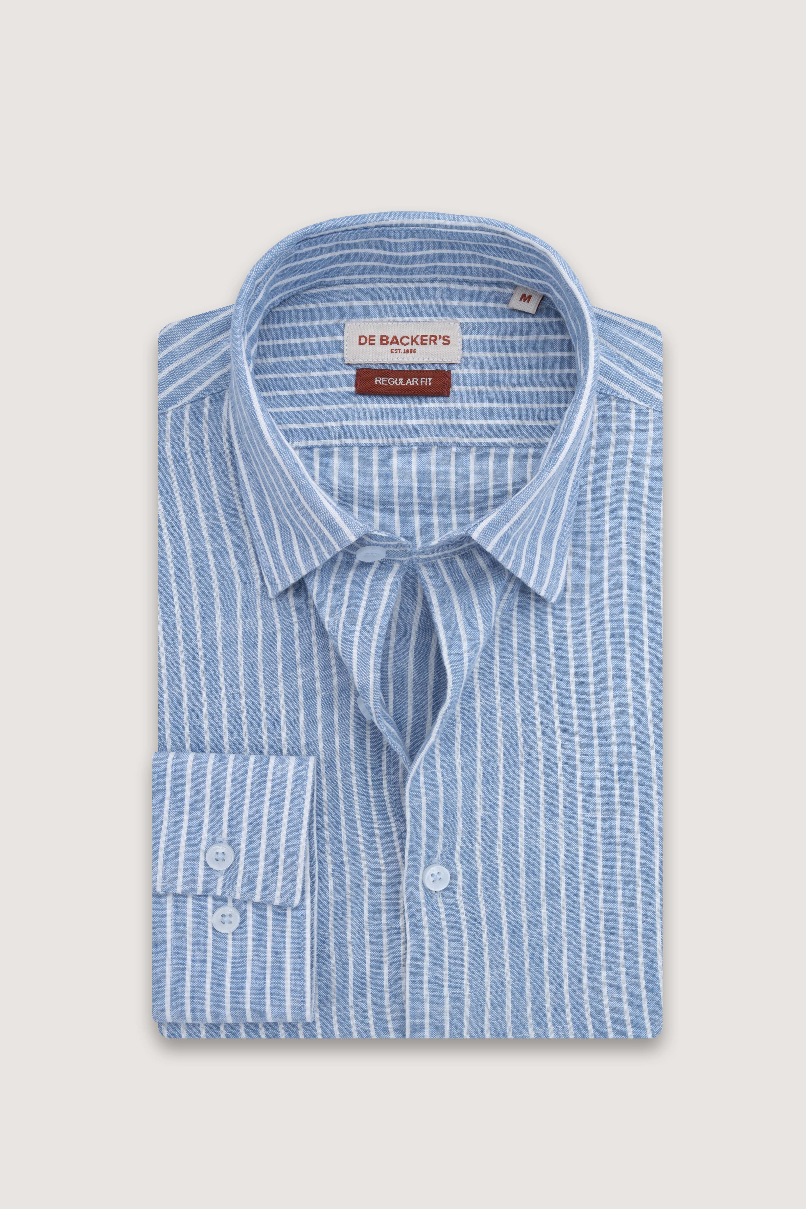 Blue Striped Linen Blend Casual Shirt