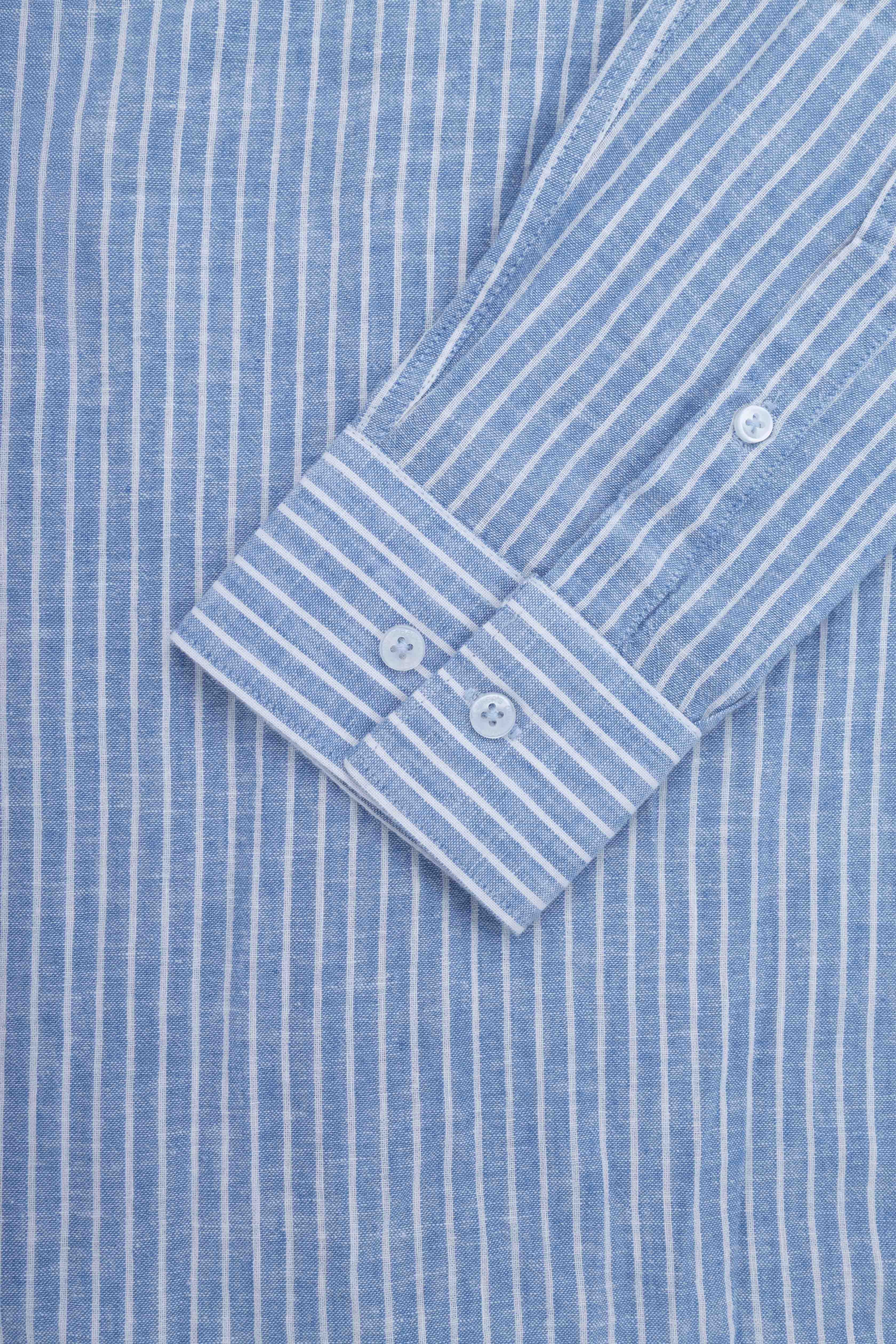 Blue Striped Linen Blend Casual Shirt