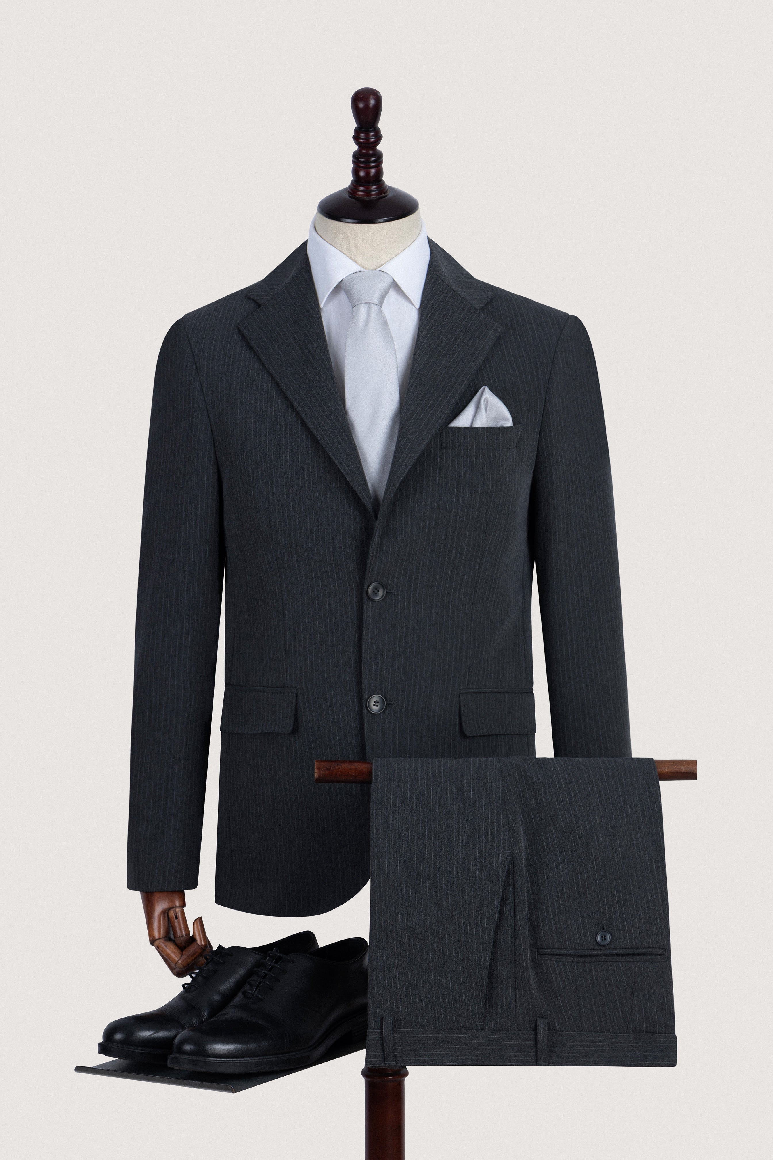 Dark Gray Striped Formal Suit