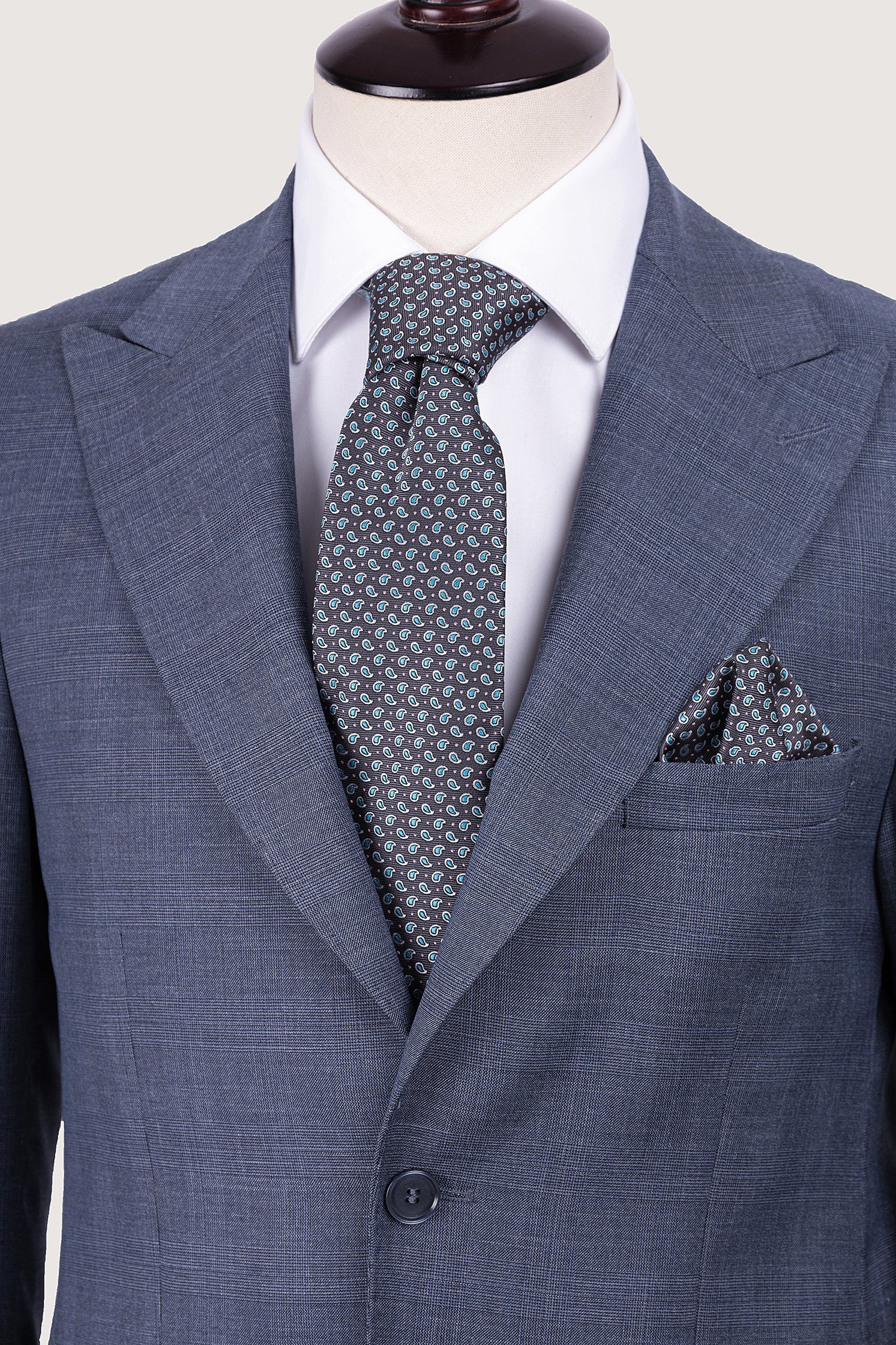 Petrol Blue Check Classic Suit - De Backers - 2