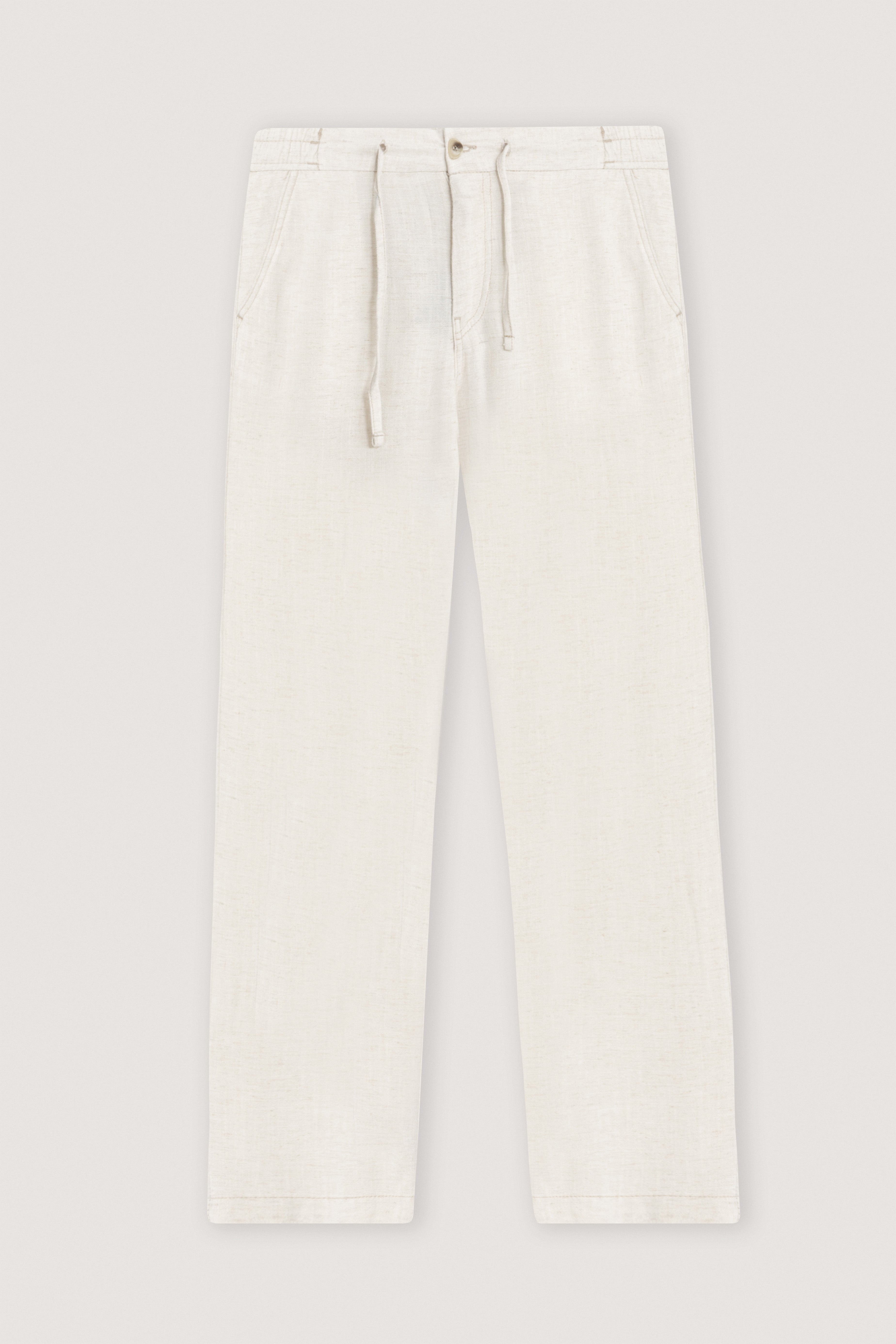 Beige Linen Look Casual Pants