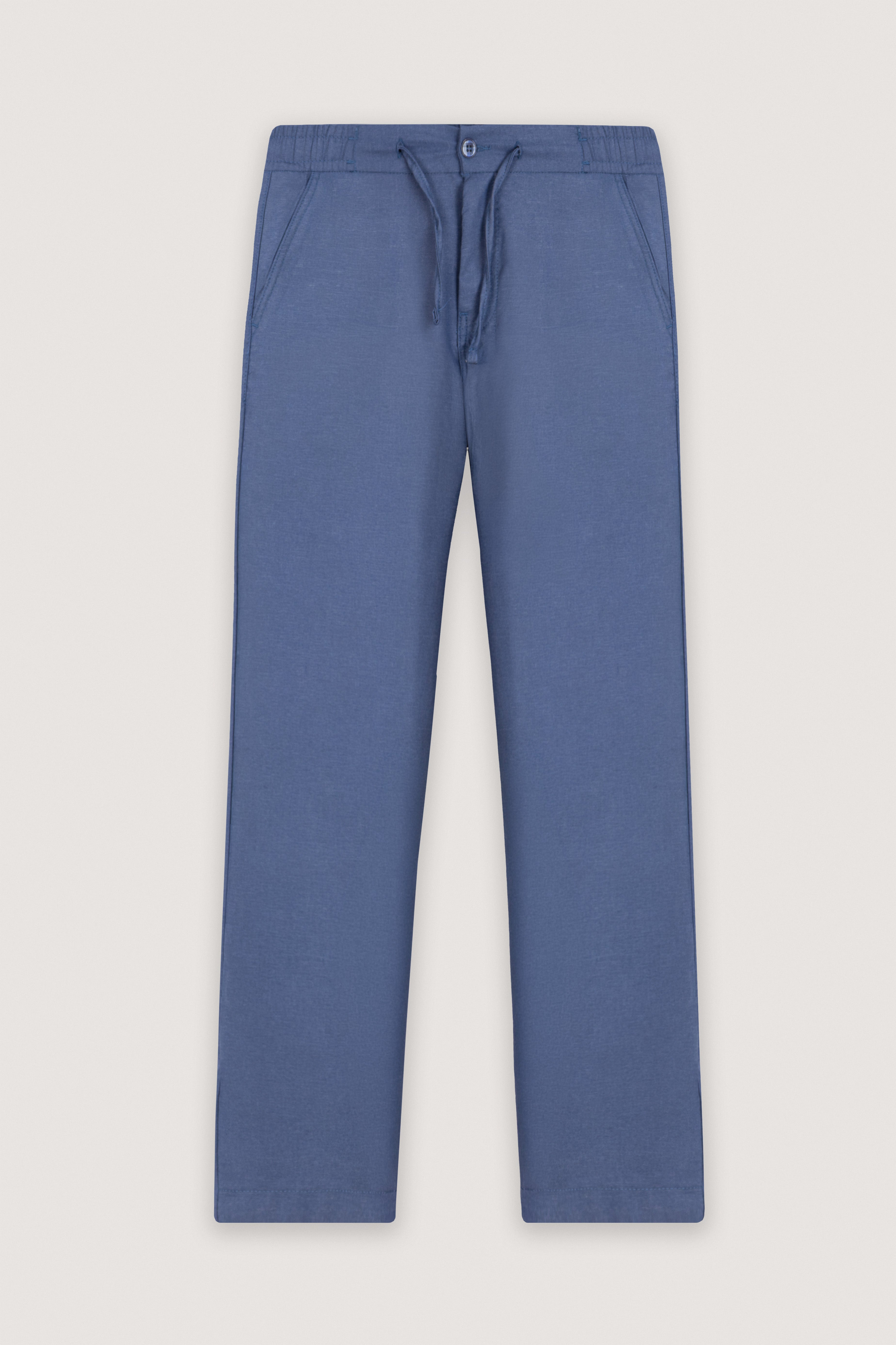 Petroleum Blue Linen Look Casual pants - De Backers - 1