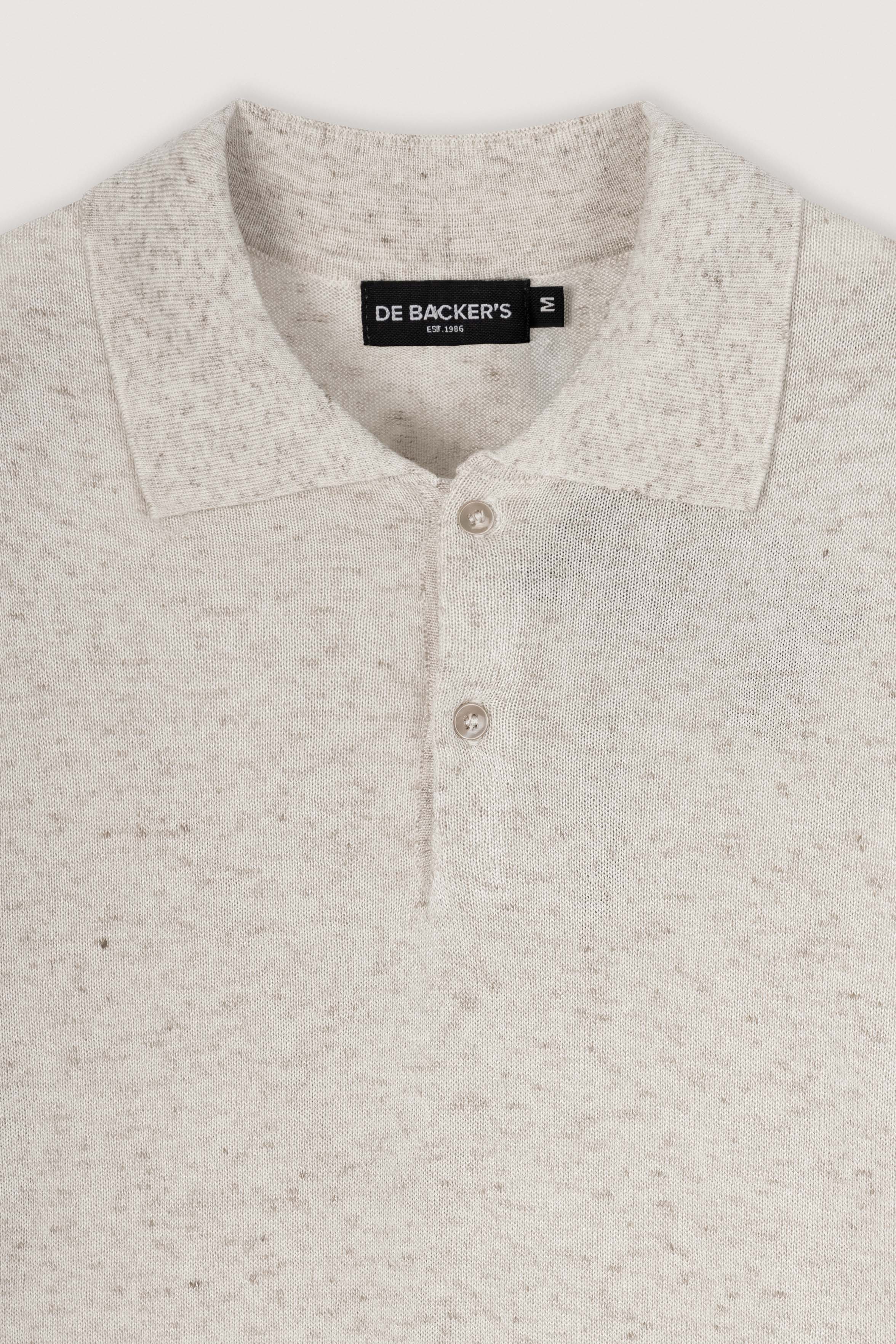 Beige Knitted Linen Look Polo T-Shirt