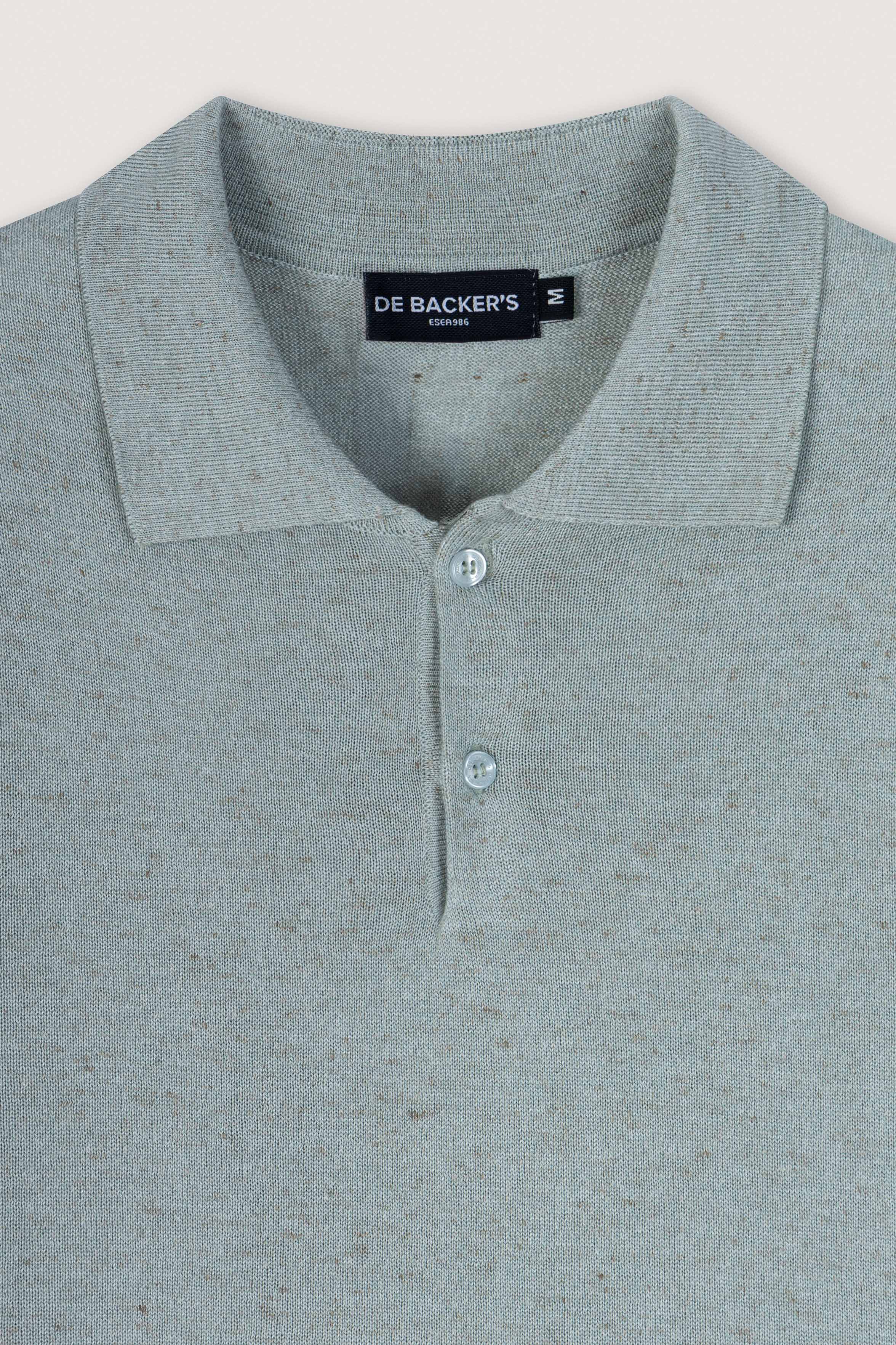 Light Olive Knitted Linen Look Polo T-Shirt