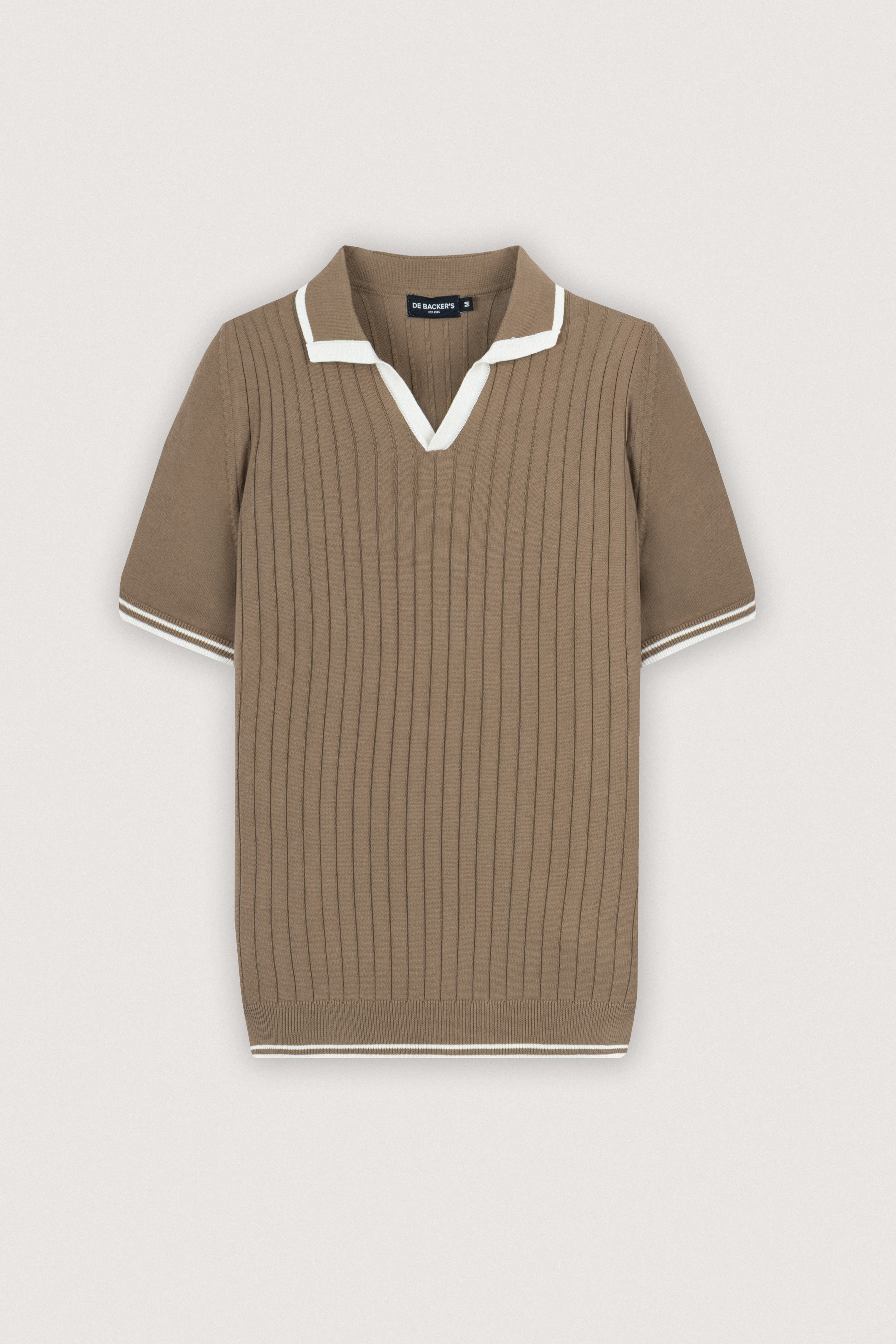 Brown Taupe Knitted V-neck Polo