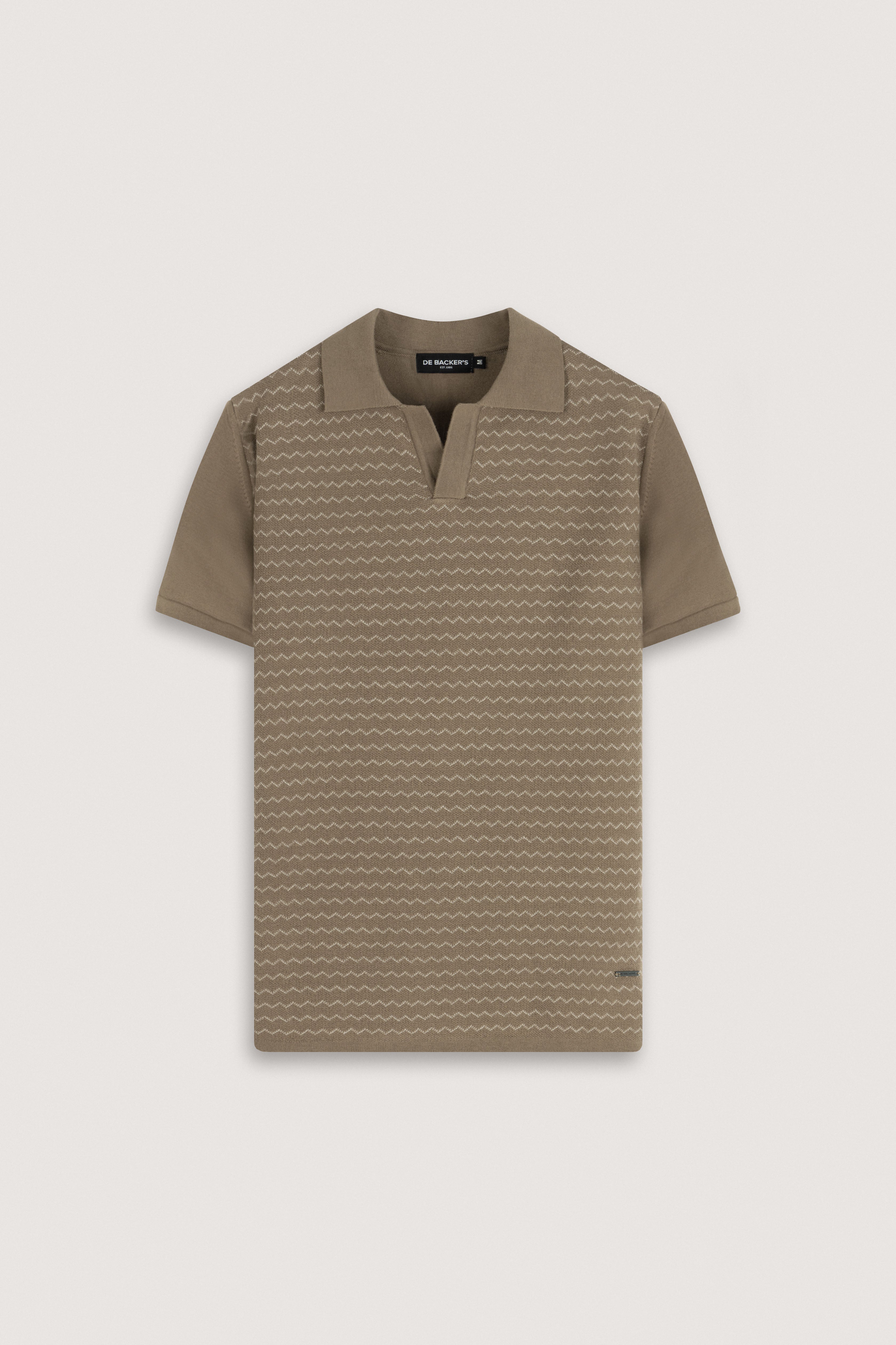 Mocha Striped Knitted V-Neck Polo Shirt