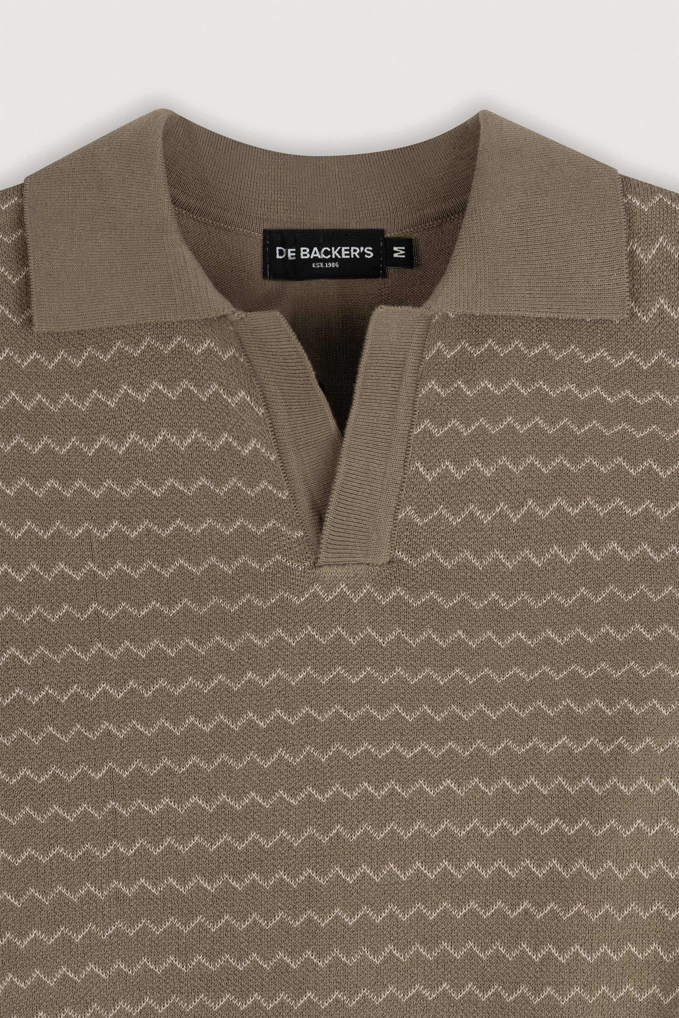 Mocha Striped Knitted V-Neck Polo Shirt
