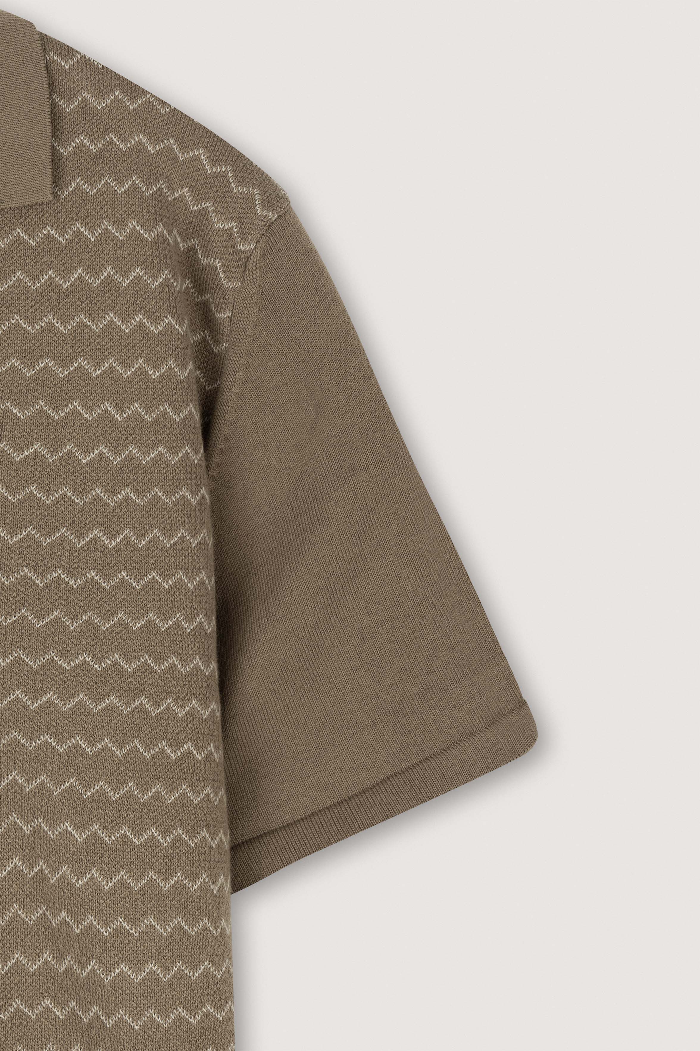 Mocha Striped Knitted V-Neck Polo Shirt