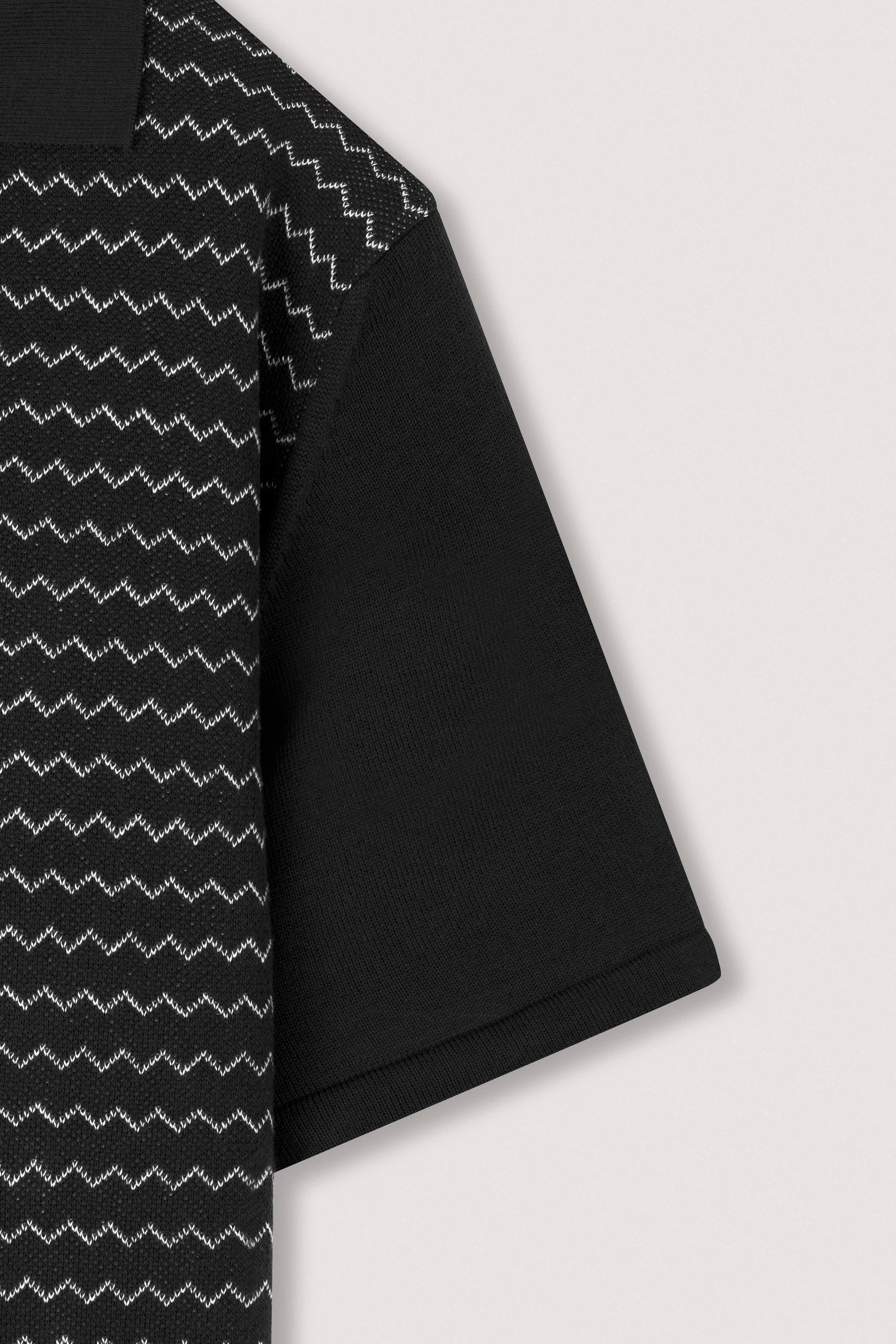 Black Striped Knitted V-Neck Polo Shirt