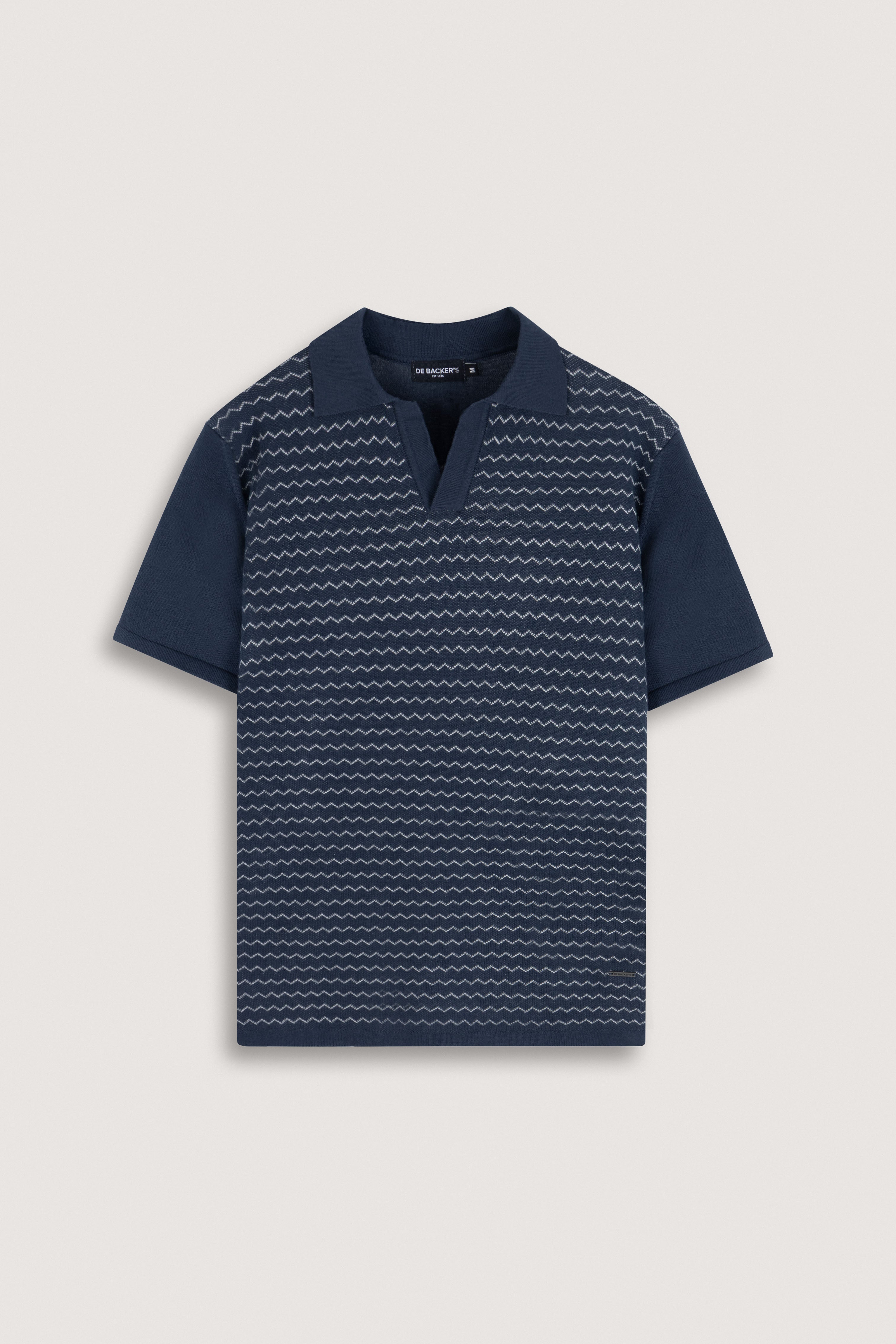 Navy Striped Knitted V-Neck Polo Shirt