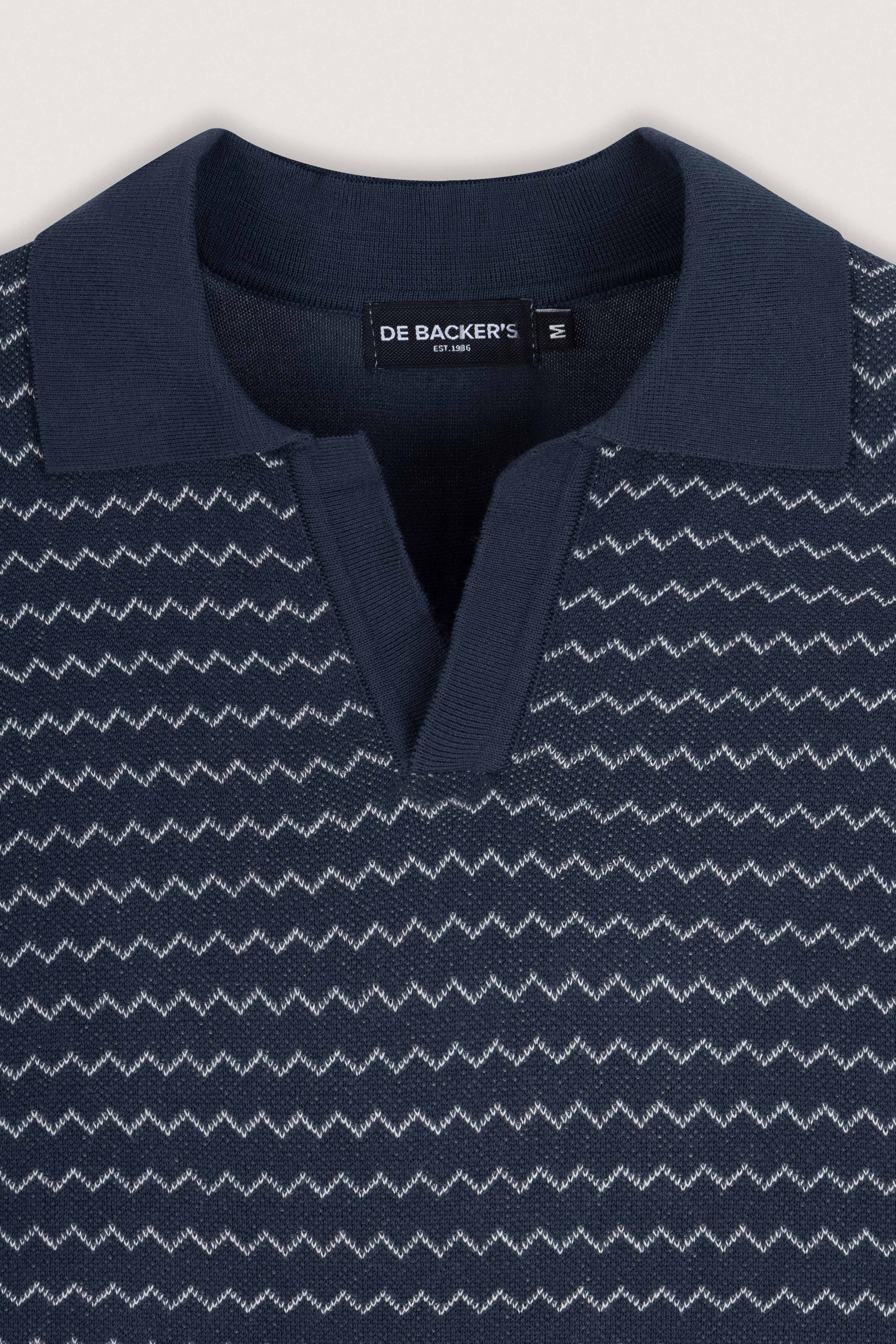 Navy Striped Knitted V-Neck Polo Shirt
