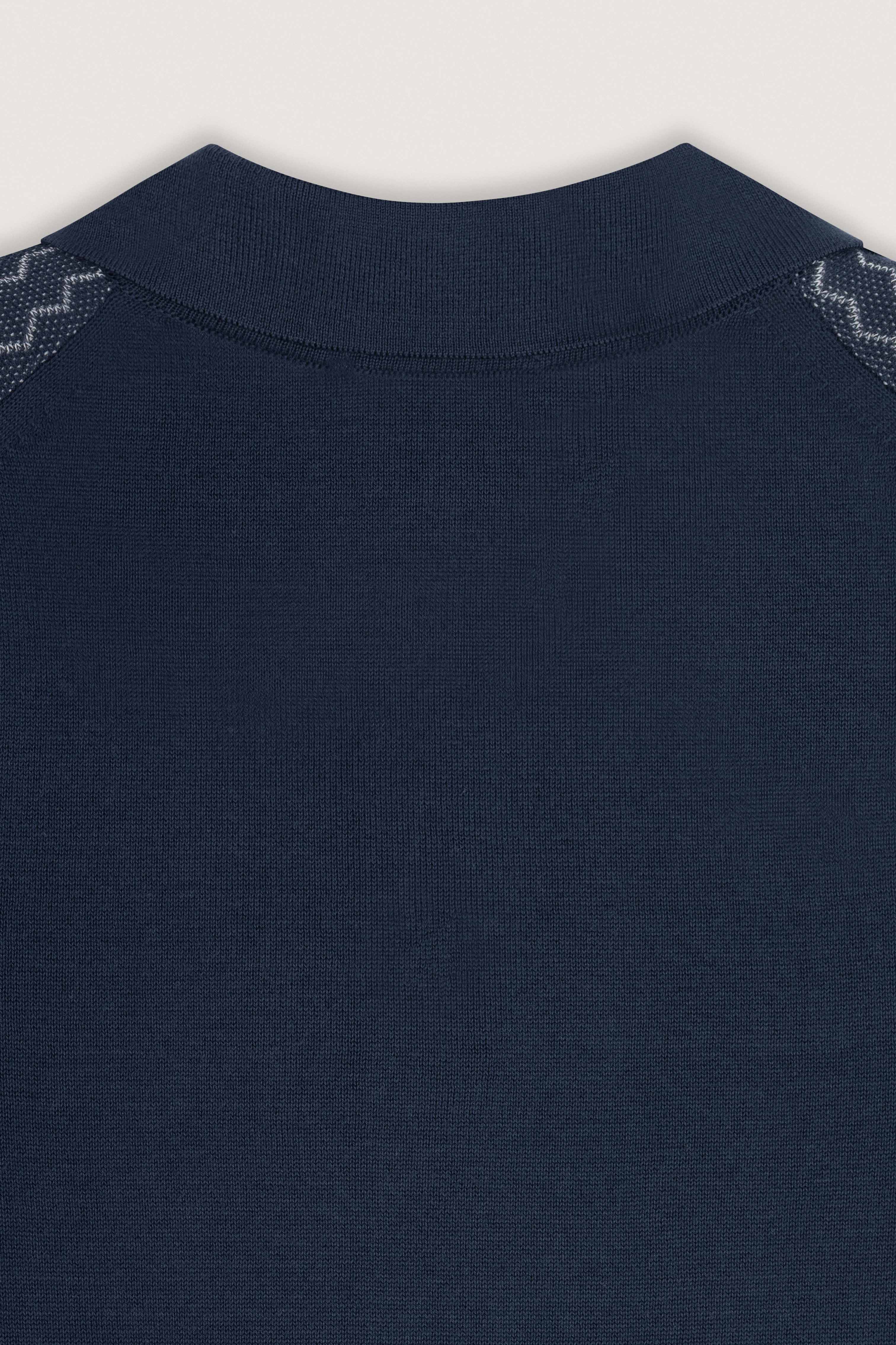 Navy Striped Knitted V-Neck Polo Shirt
