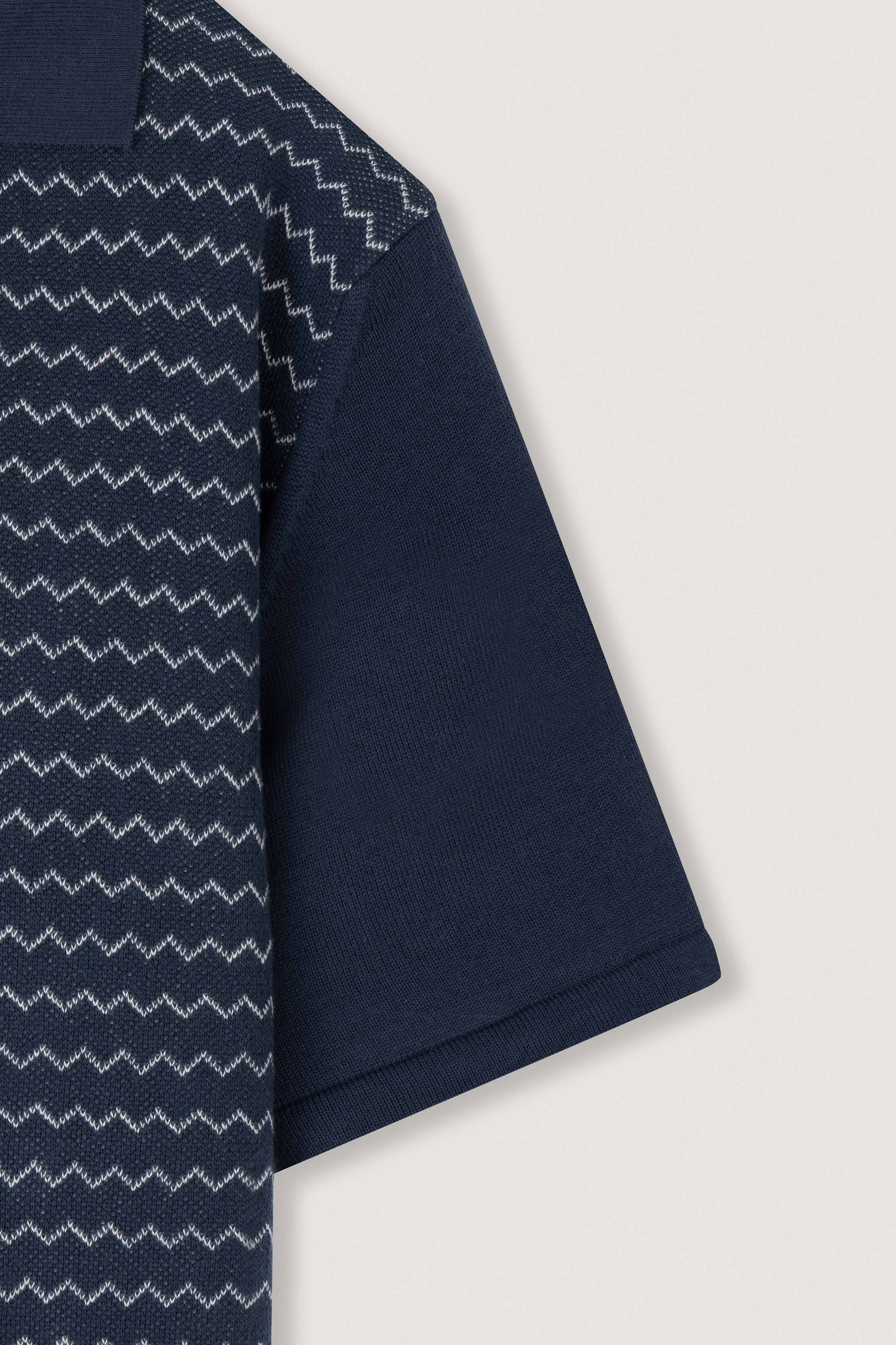 Navy Striped Knitted V-Neck Polo Shirt