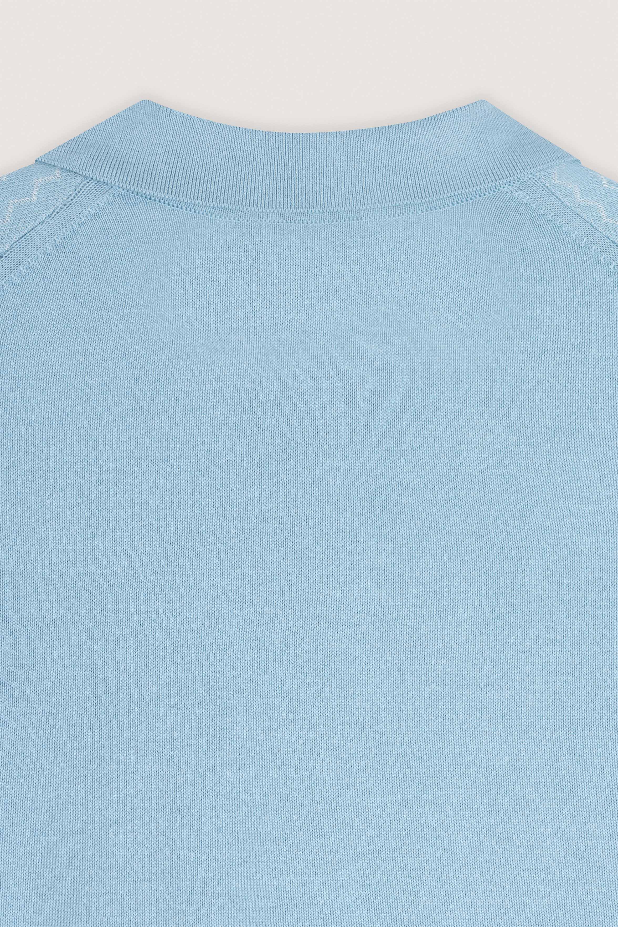 Light Blue Striped Knitted V-Neck Polo Shirt