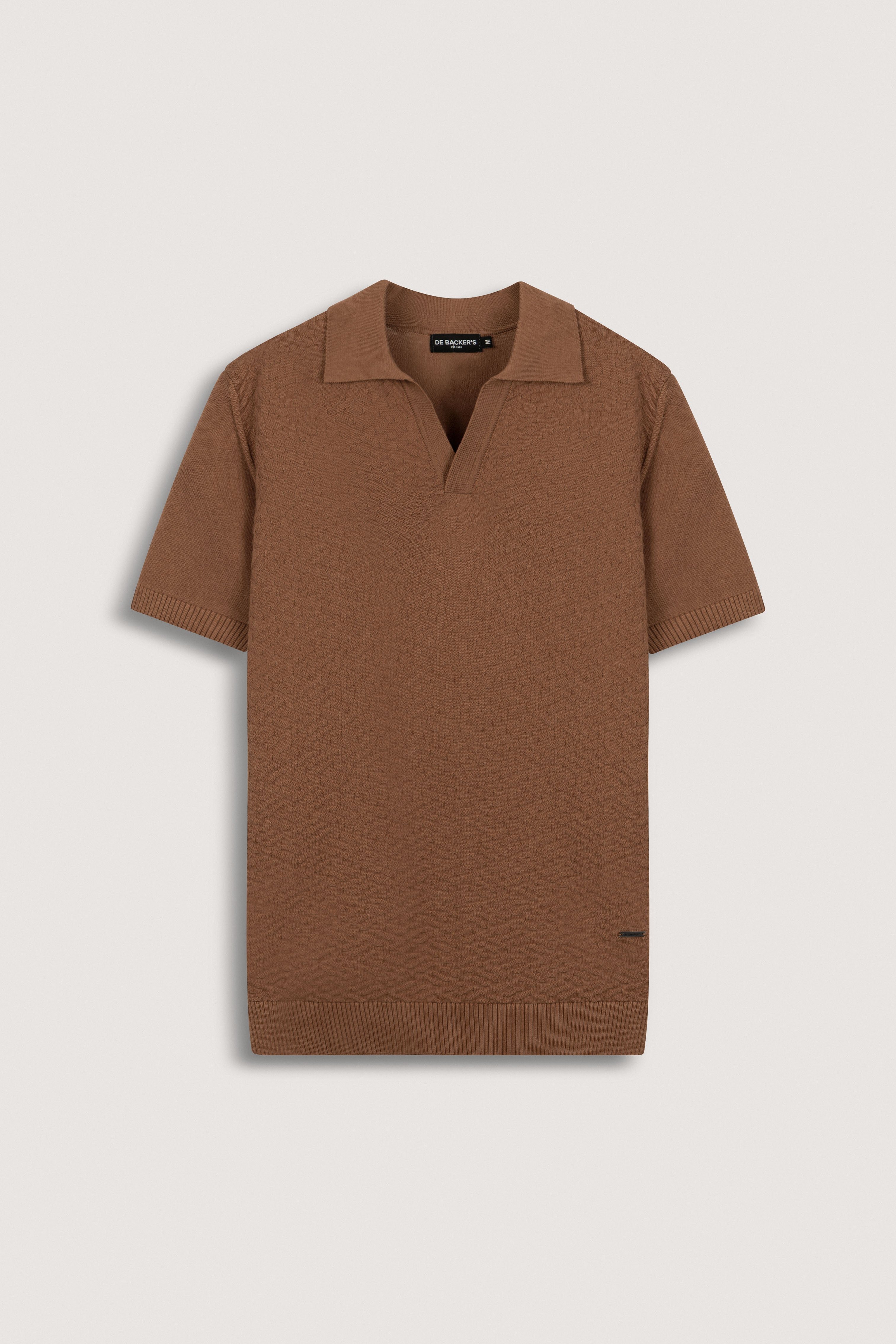 Camel Brown Textured Knitted polo shirt