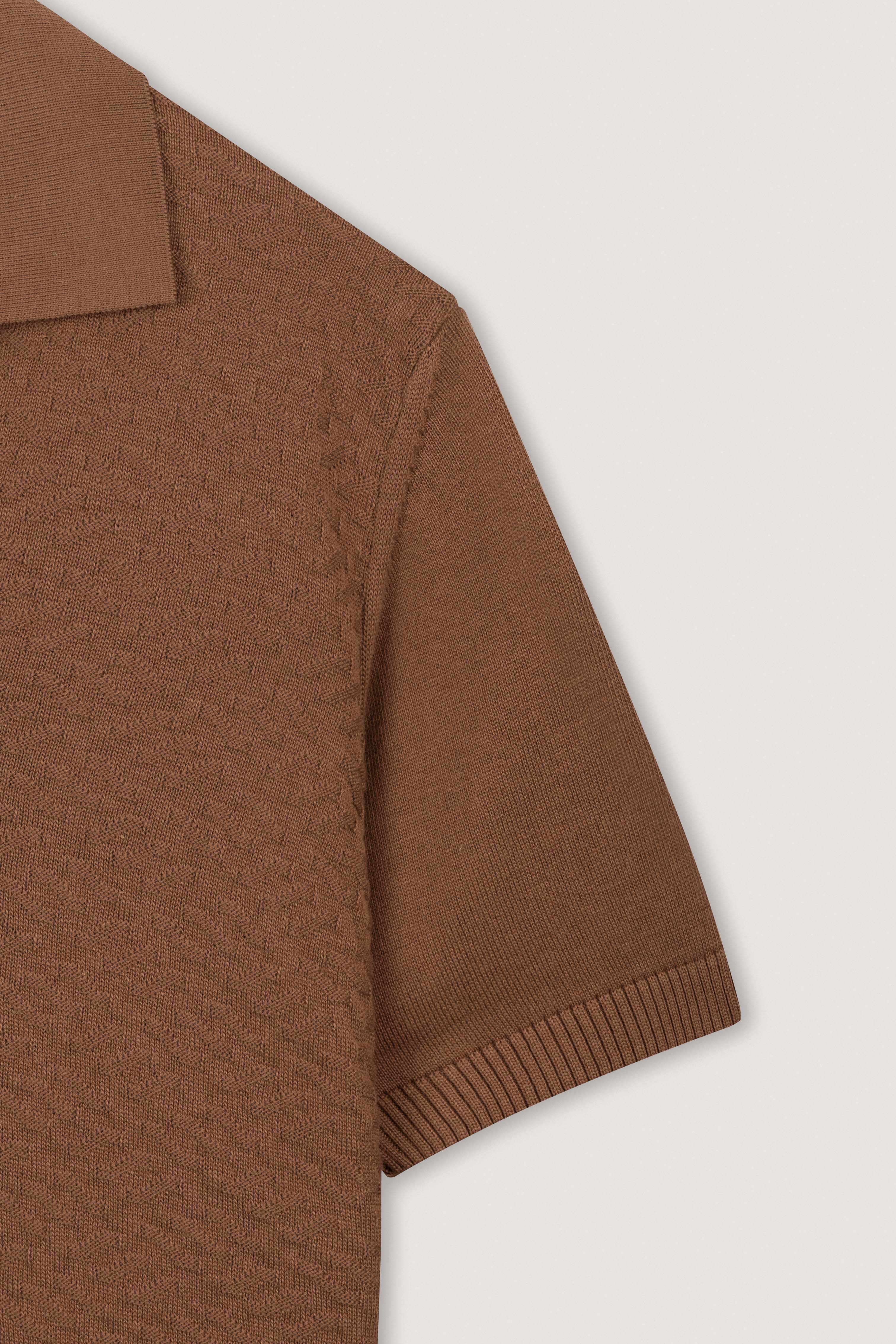 Camel Brown Textured Knitted polo shirt