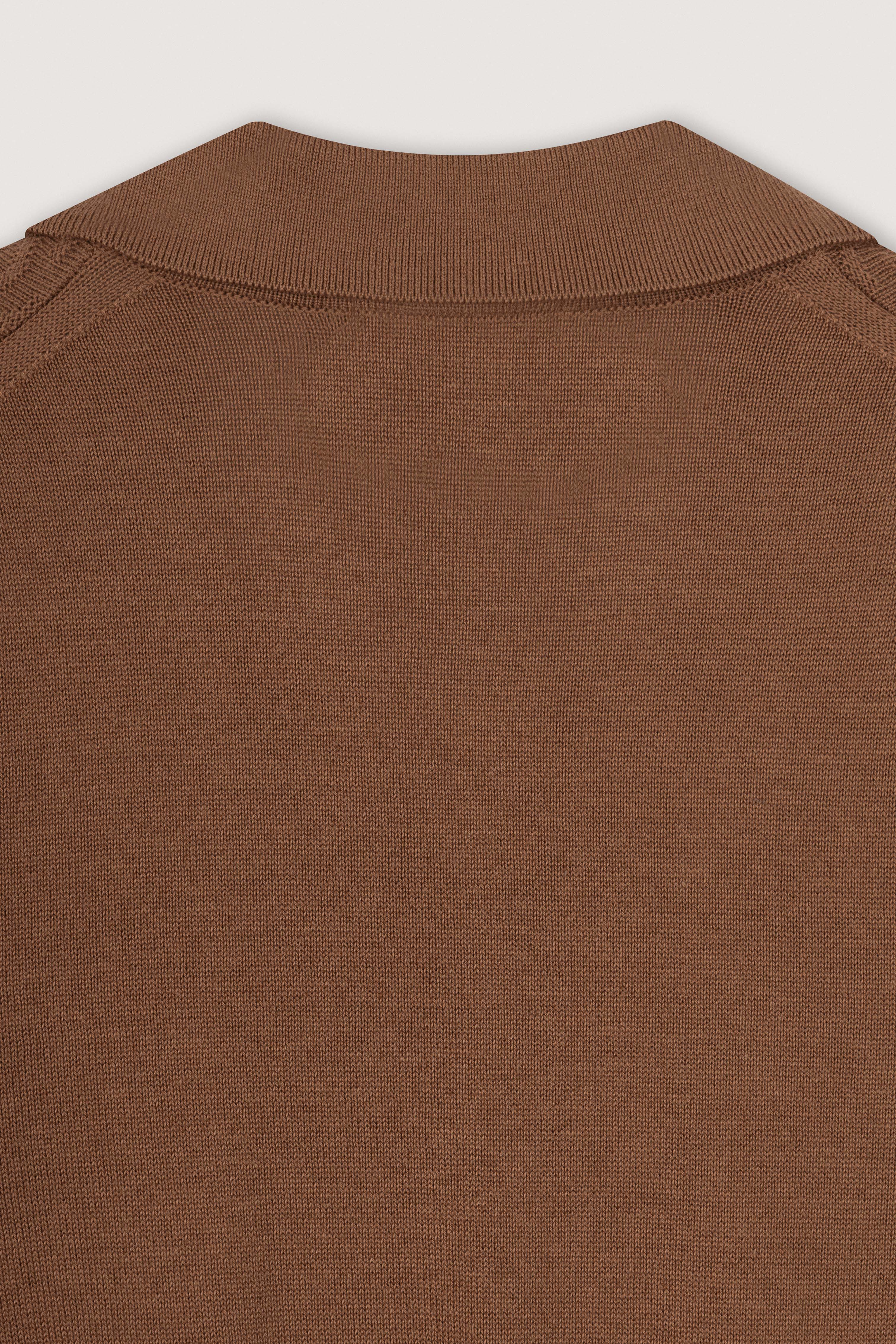 Camel Brown Textured Knitted polo shirt