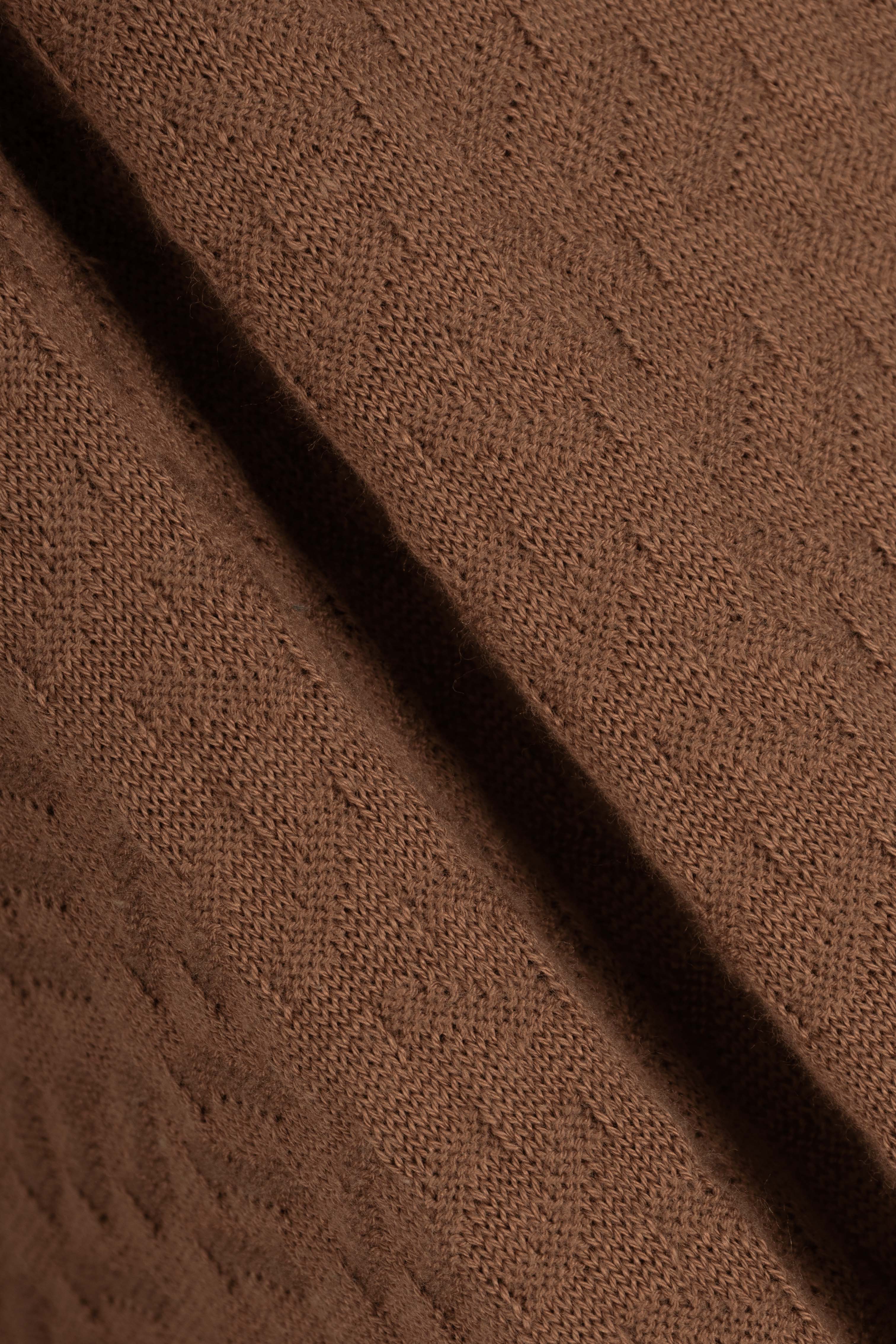 Camel Brown Textured Knitted polo shirt