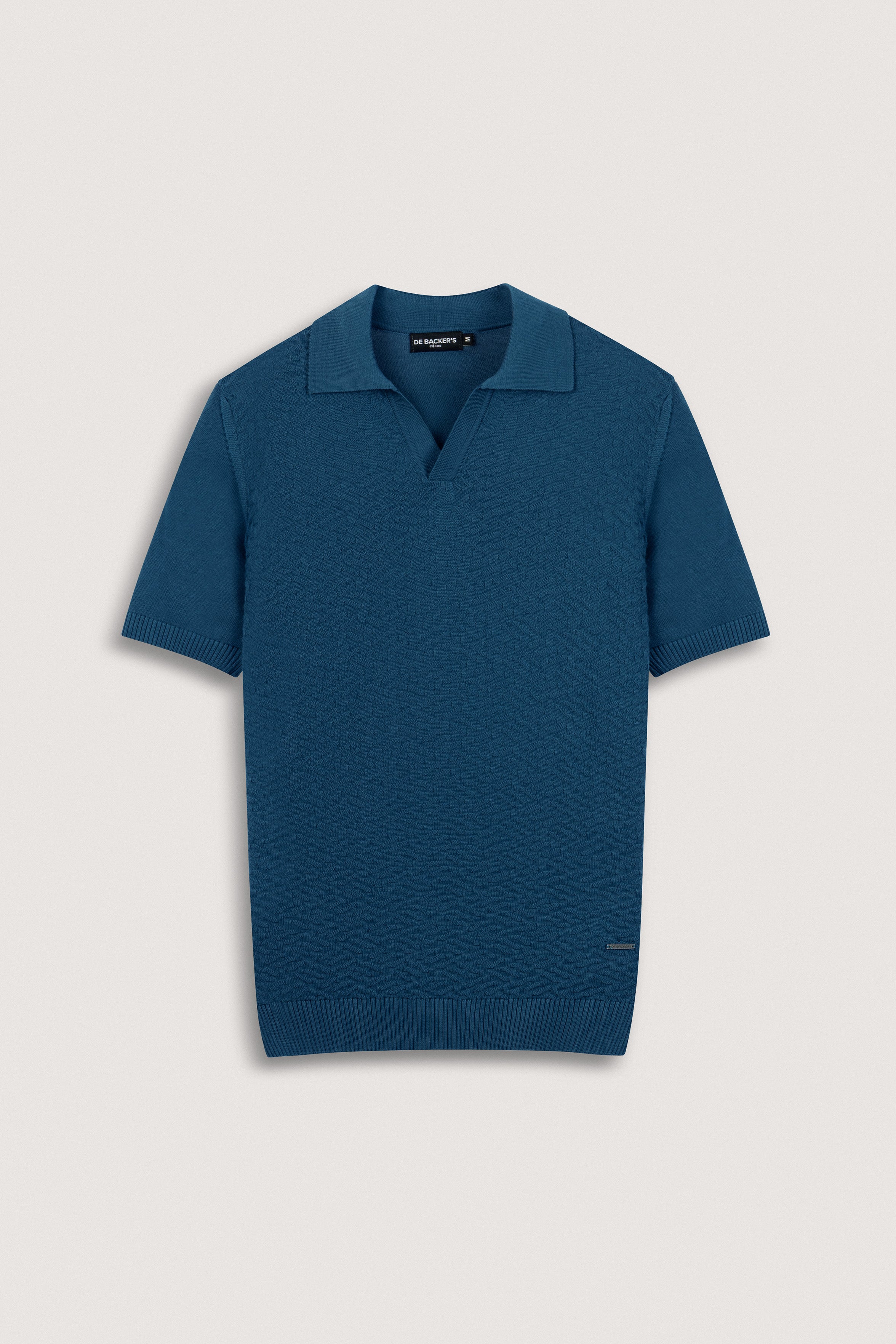 Teal Blue Textured Knitted polo shirt