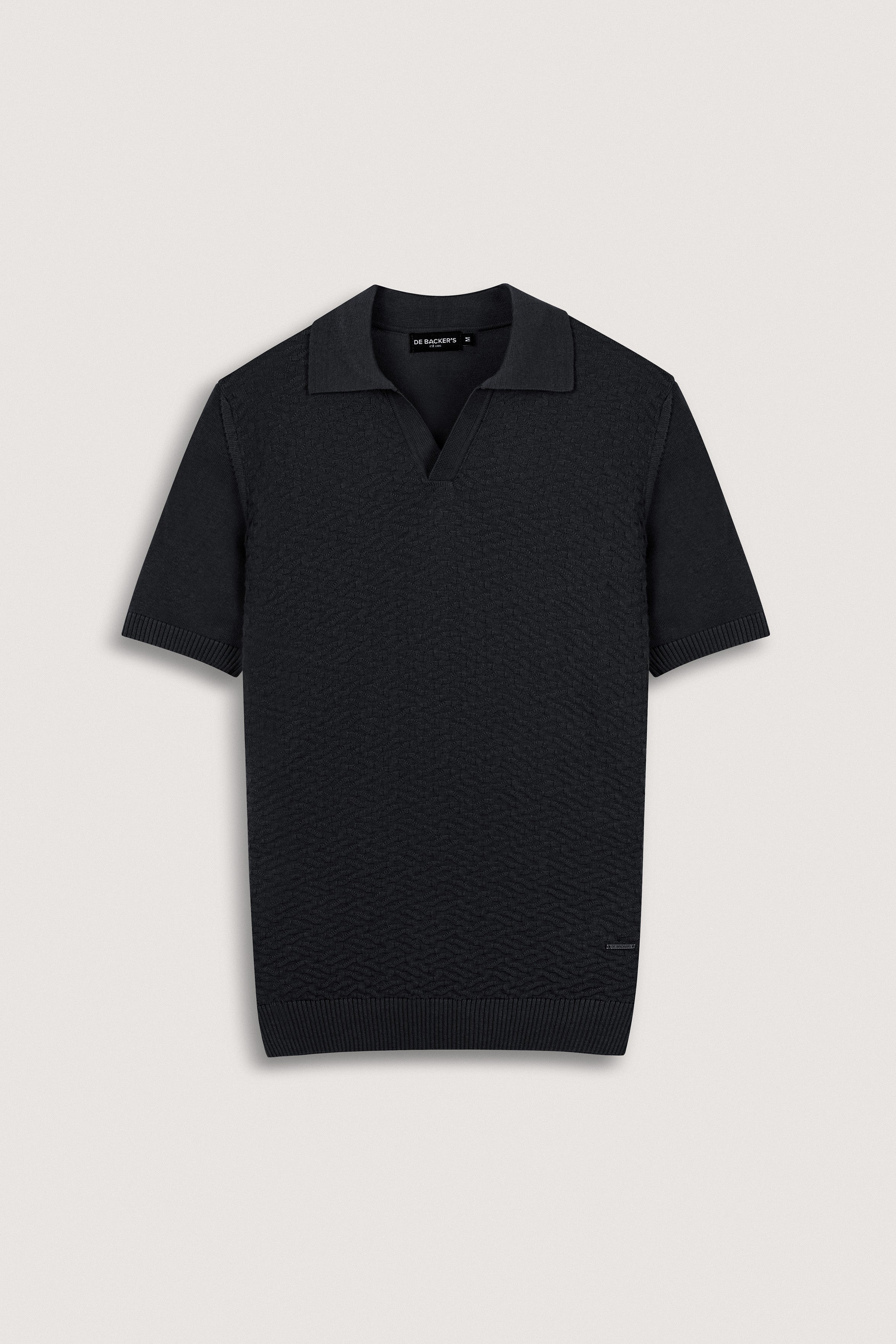 Black Textured Knitted polo shirt