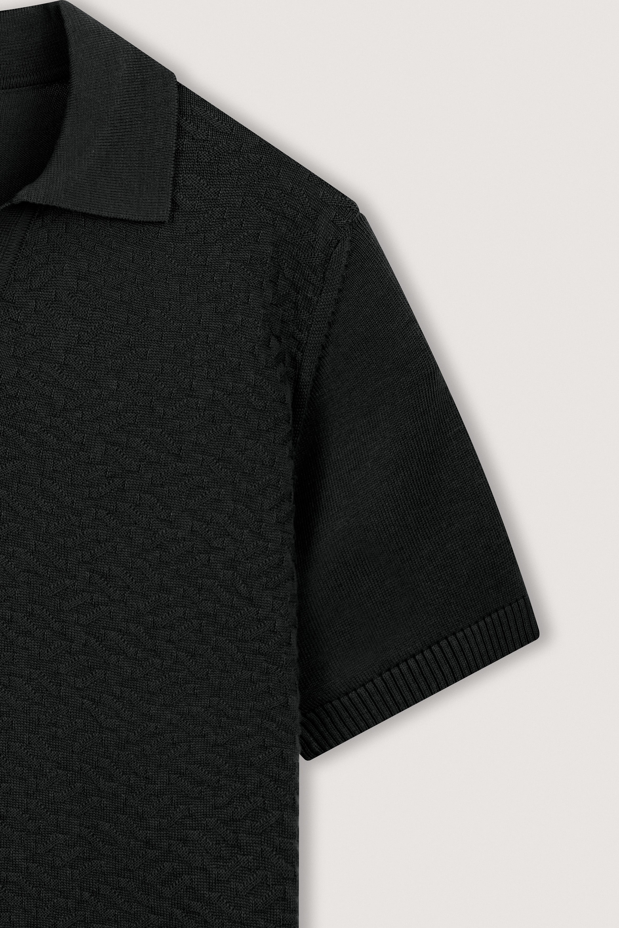 Black Textured Knitted polo shirt