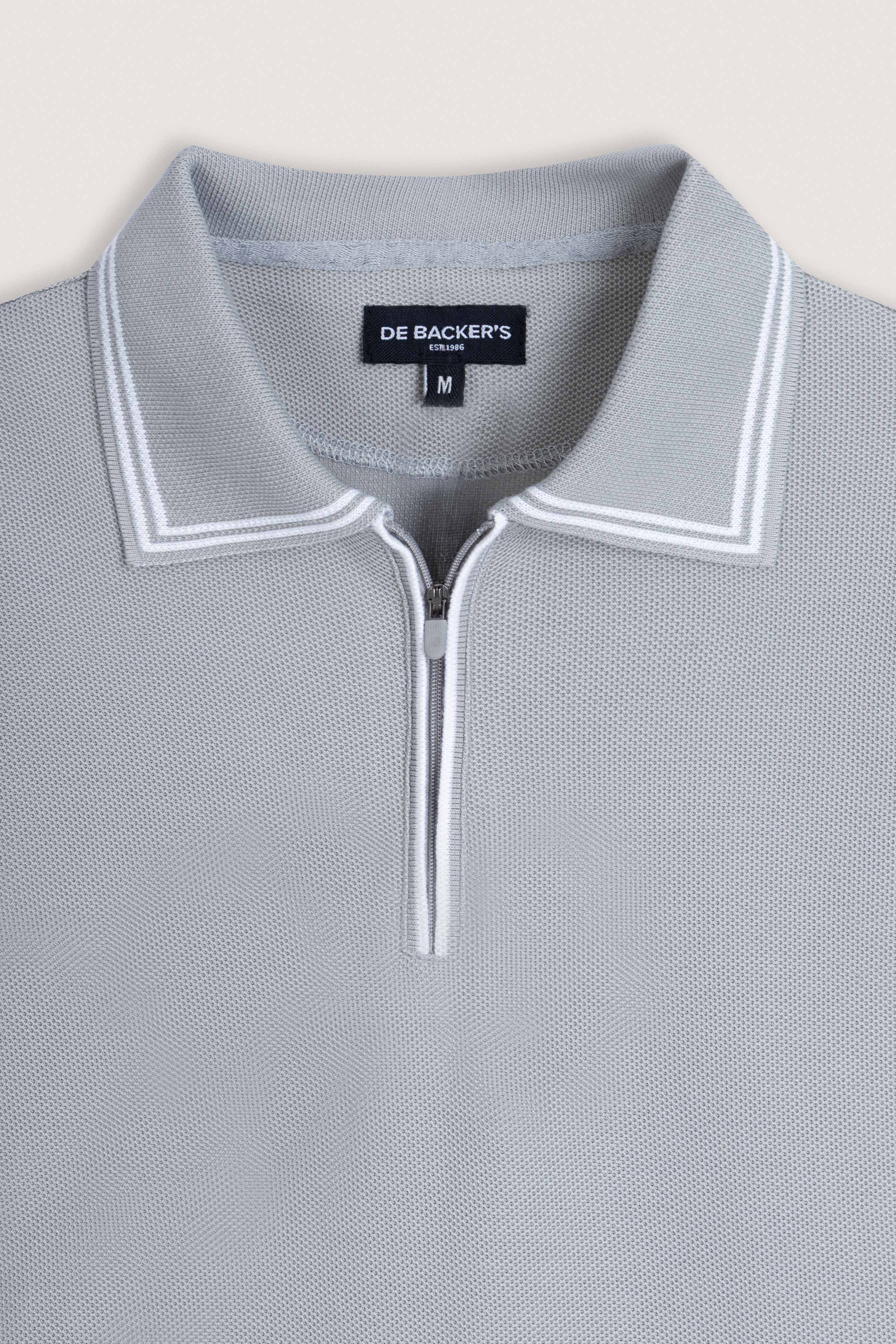 Gray Micro-Textured Zip-Up Polo