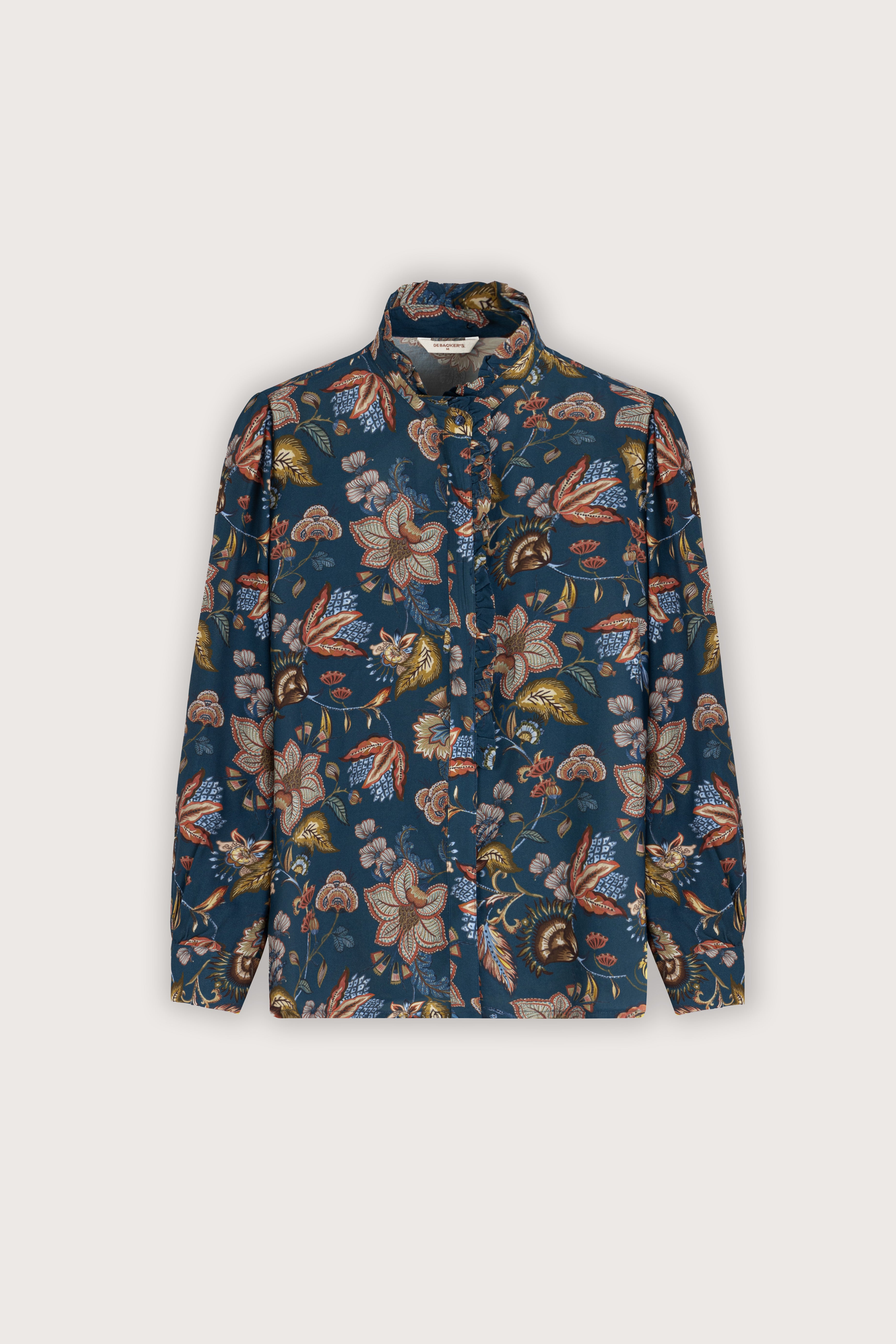 Dark Teal-Blue Floral Women's Shirt