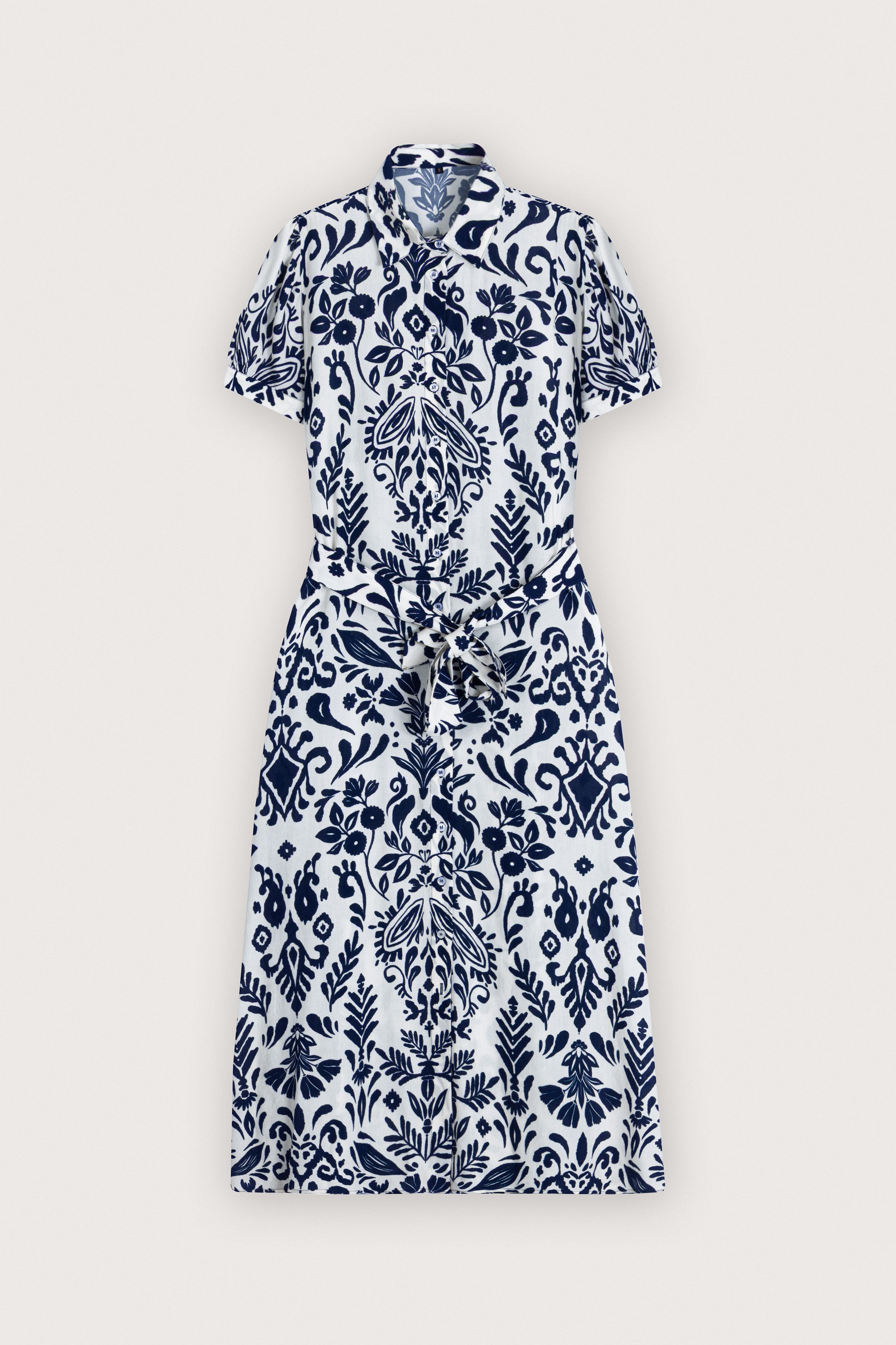 Navy Printed Casual Midi Dress