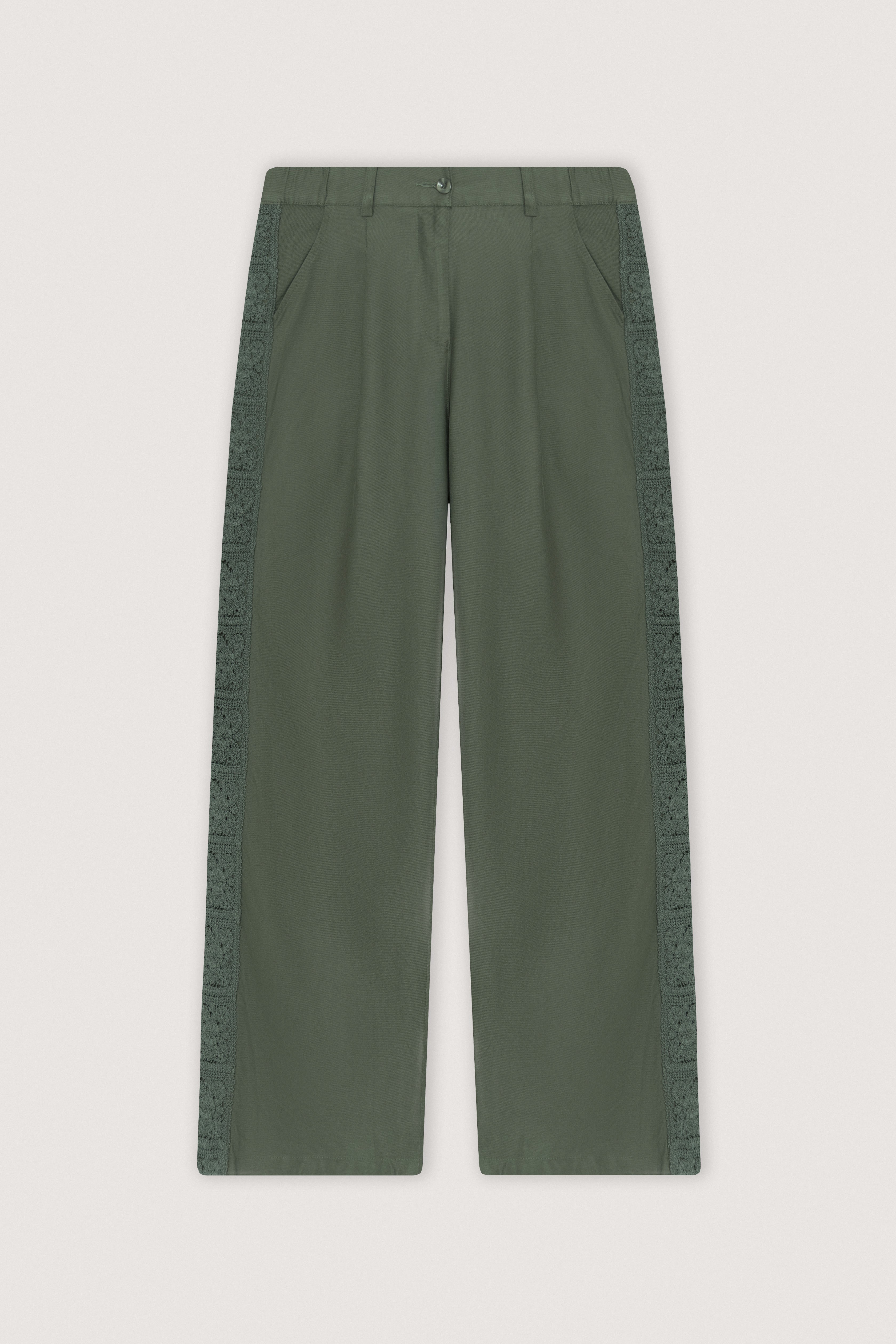 Dark Green Wide-Leg Casual Women's Pants - 1