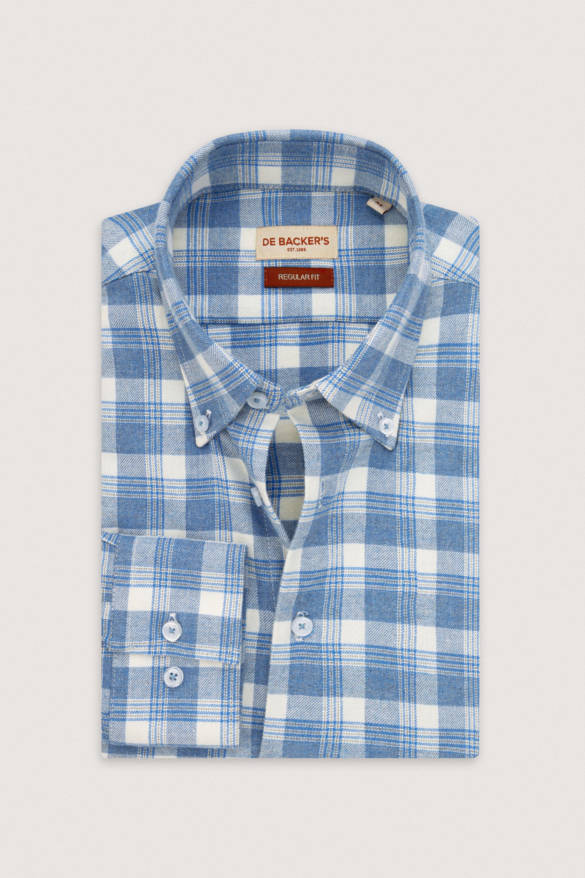 Light Blue Checked Wool-Feel Smart Casual Shirt