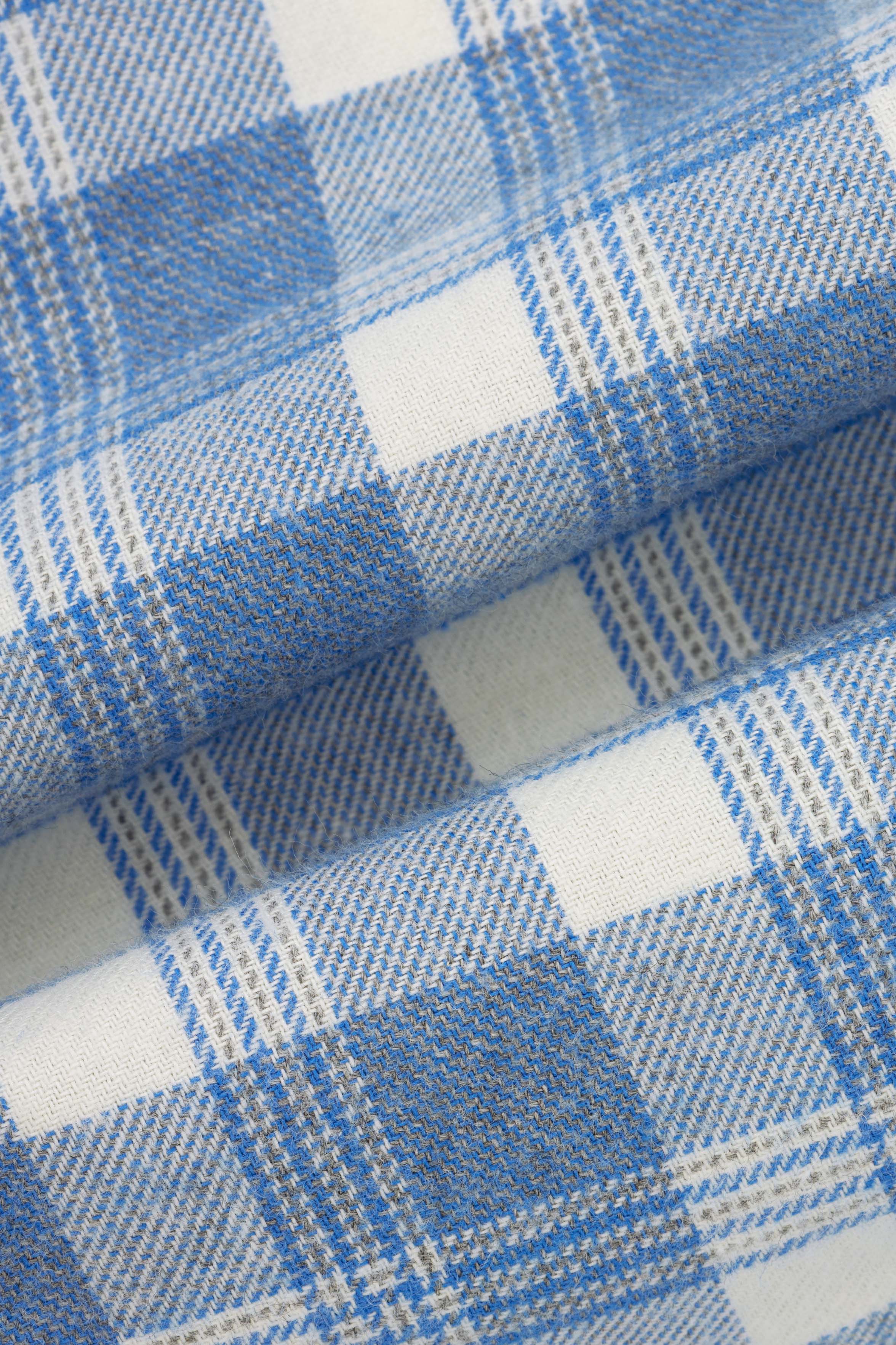 Light Blue Checked Wool-Feel Smart Casual Shirt