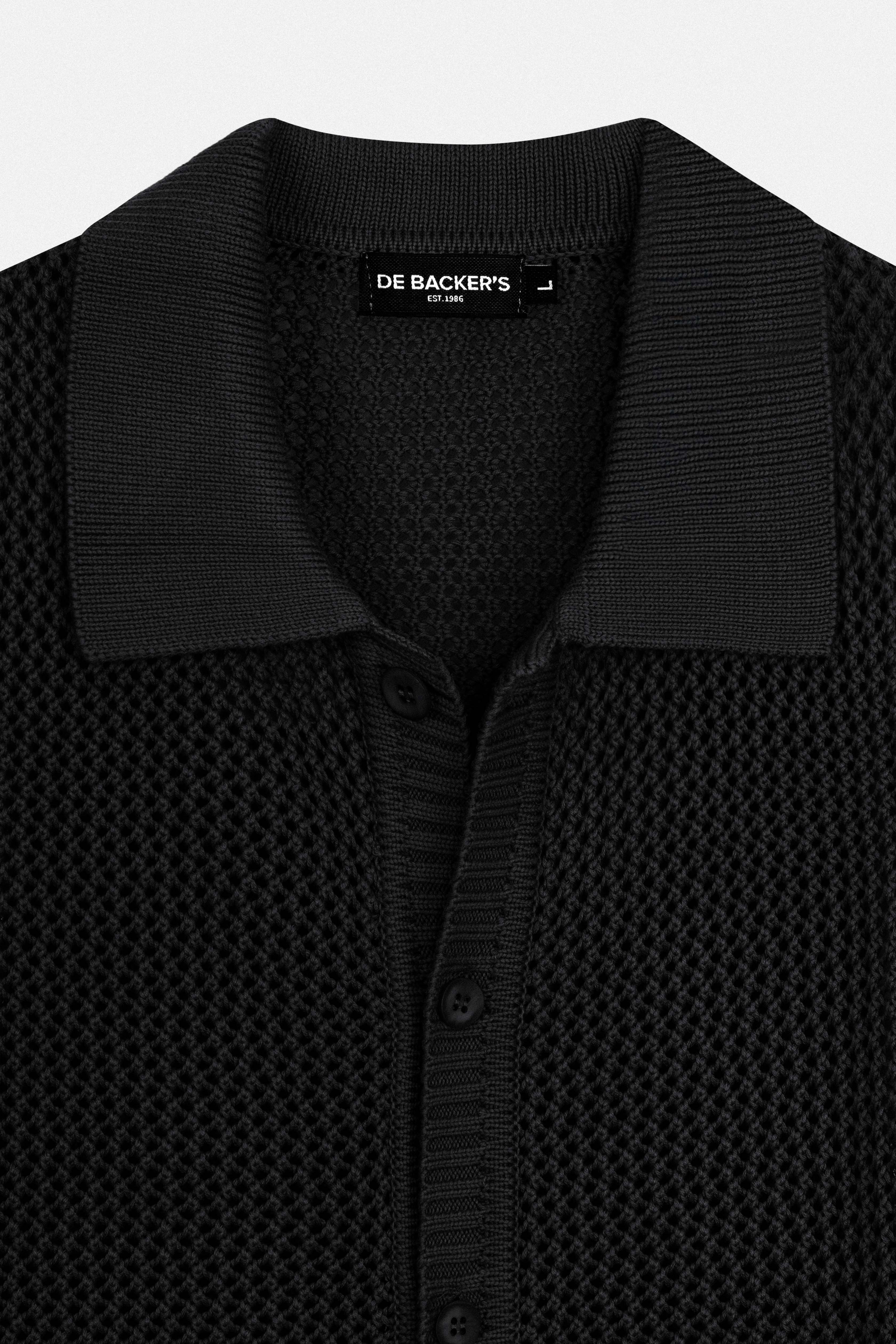 Knitted open-Stitch Black Short Sleeves Shirt