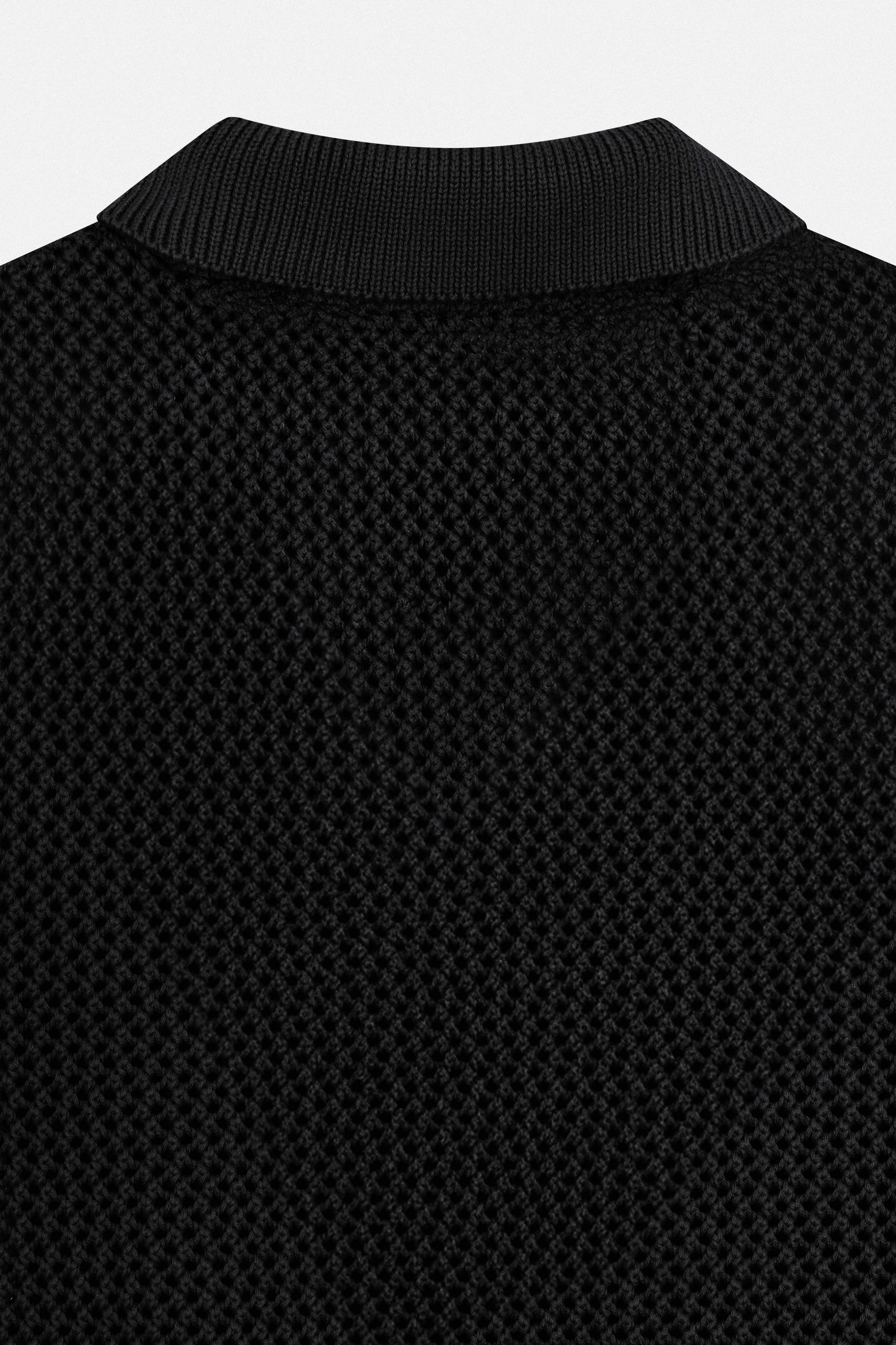 Knitted open-Stitch Black Short Sleeves Shirt