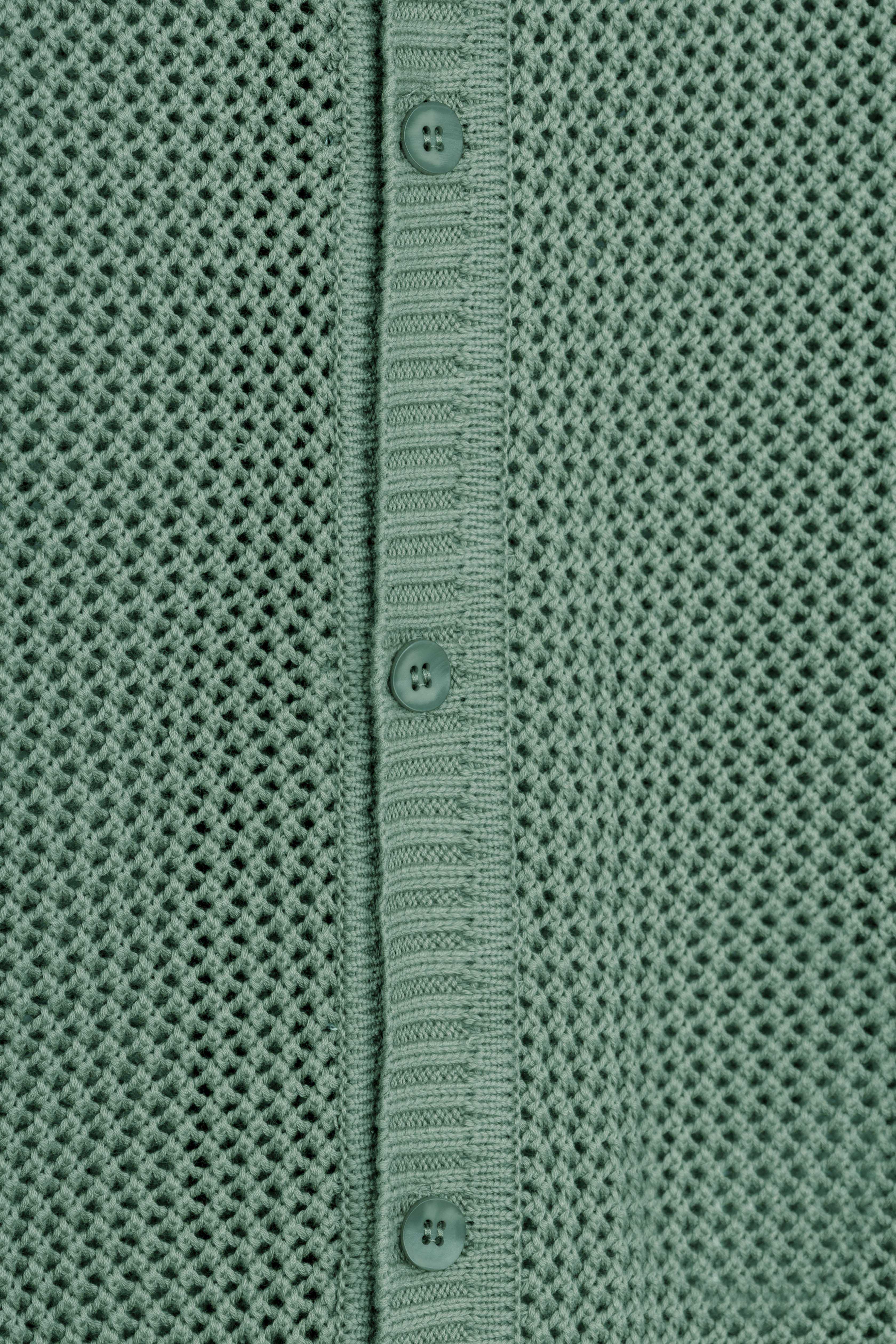 Knitted open-Stitch Green Short Sleeves Shirt