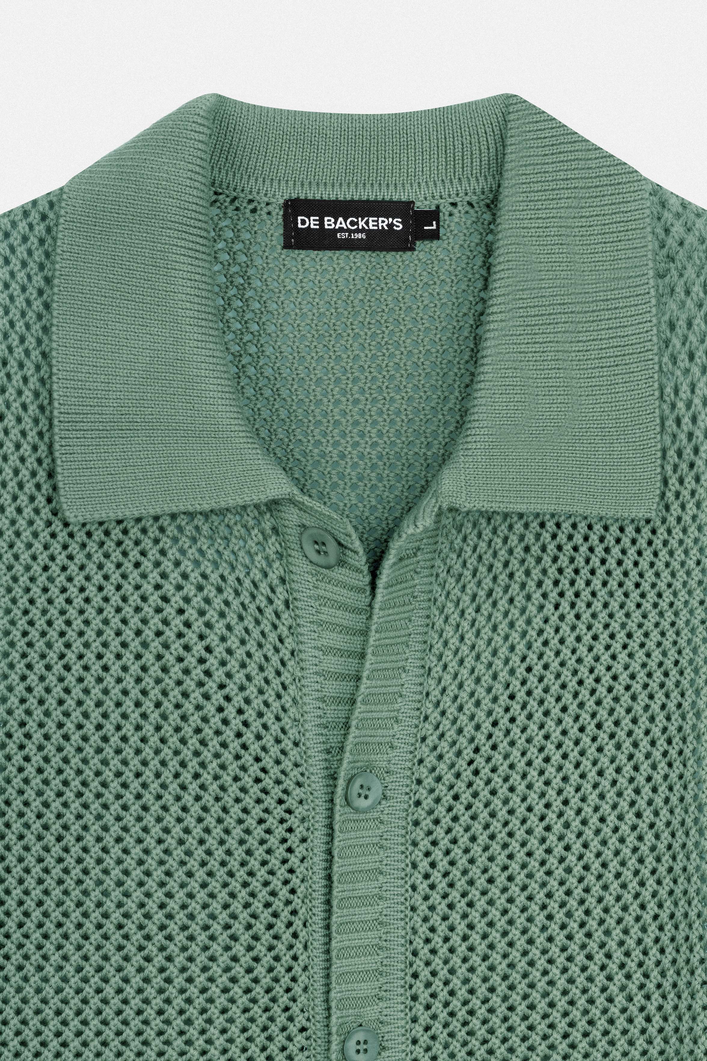Knitted open-Stitch Green Short Sleeves Shirt