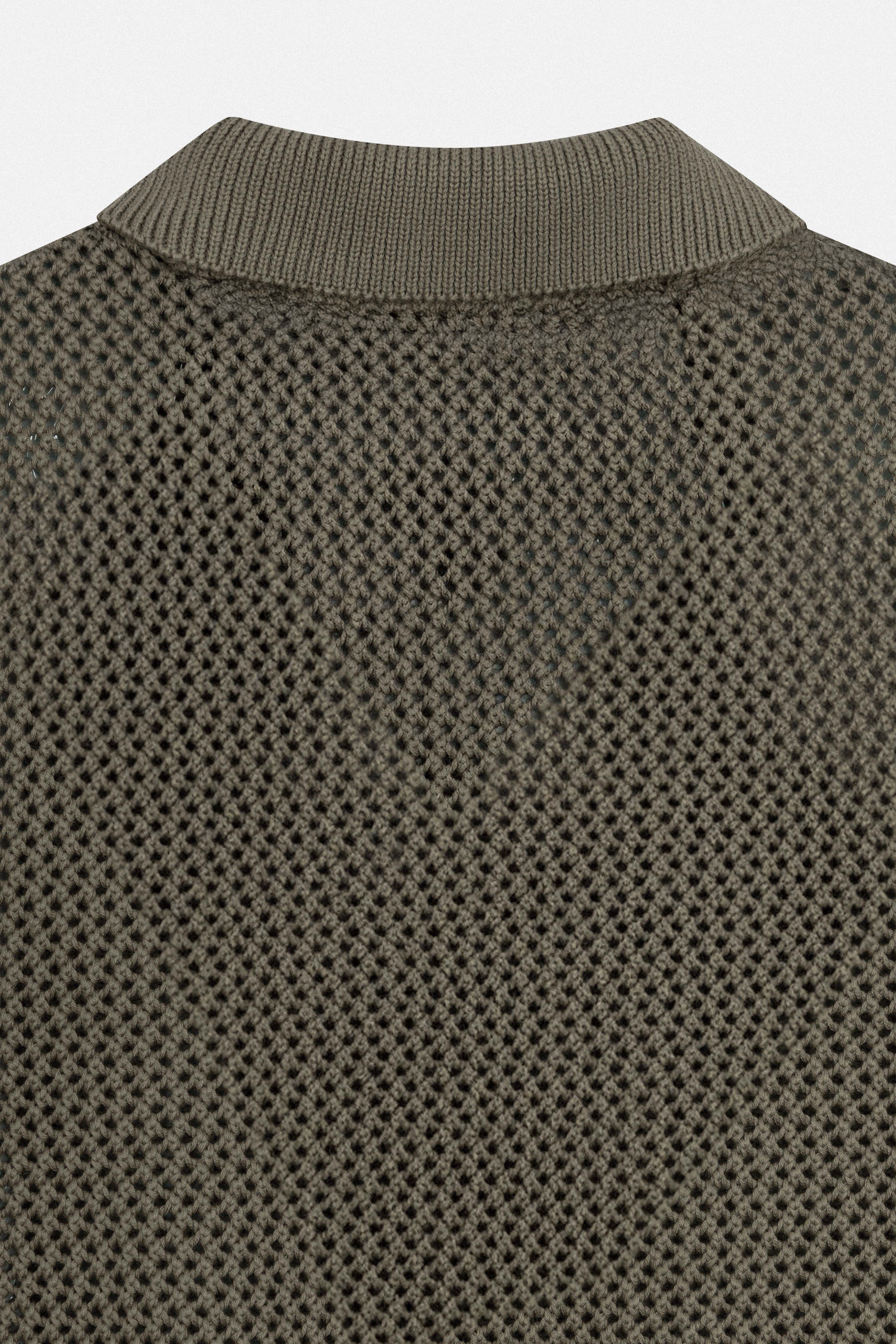 Knitted open-Stitch Coffee Short Sleeves Shirt