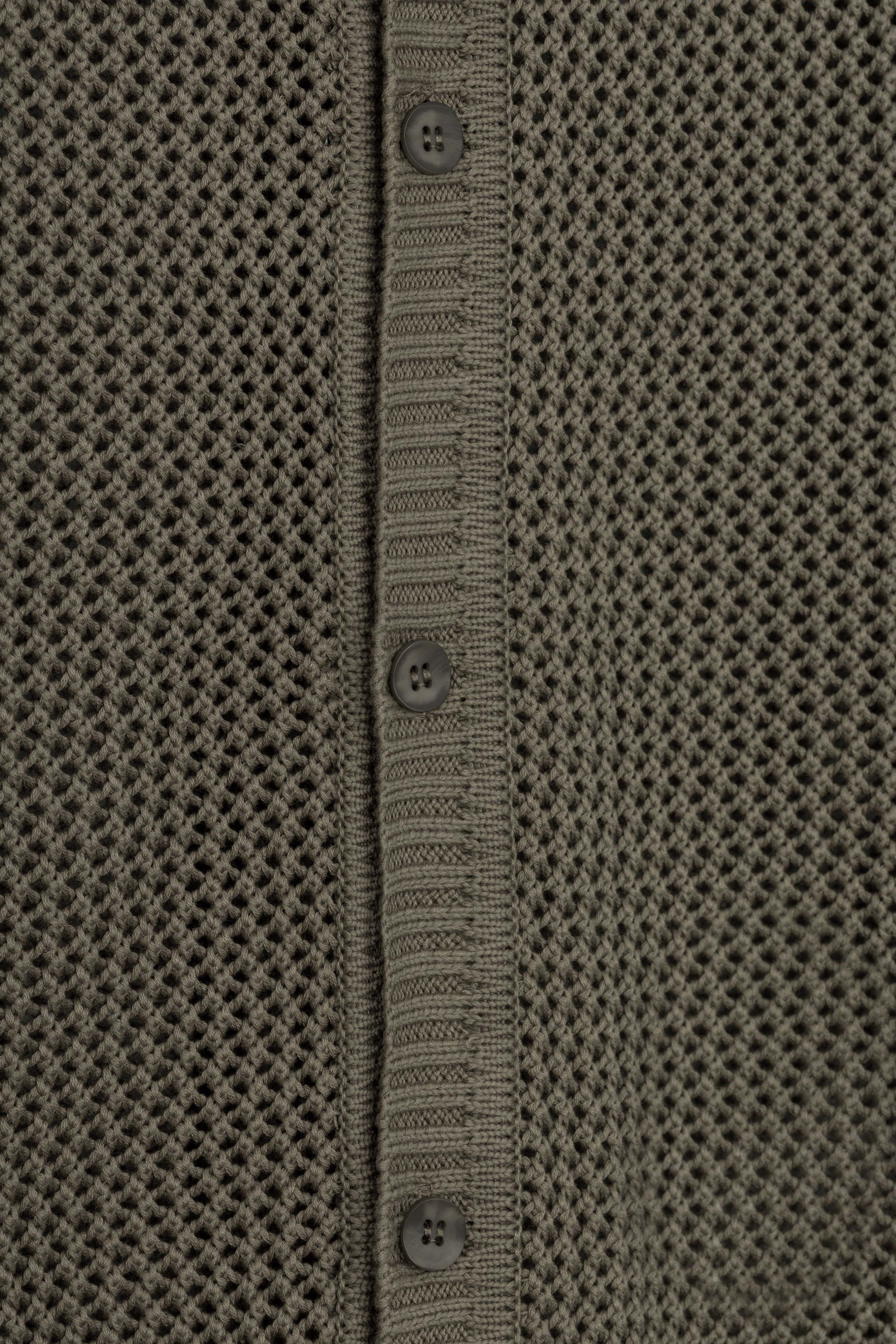 Knitted open-Stitch Coffee Short Sleeves Shirt